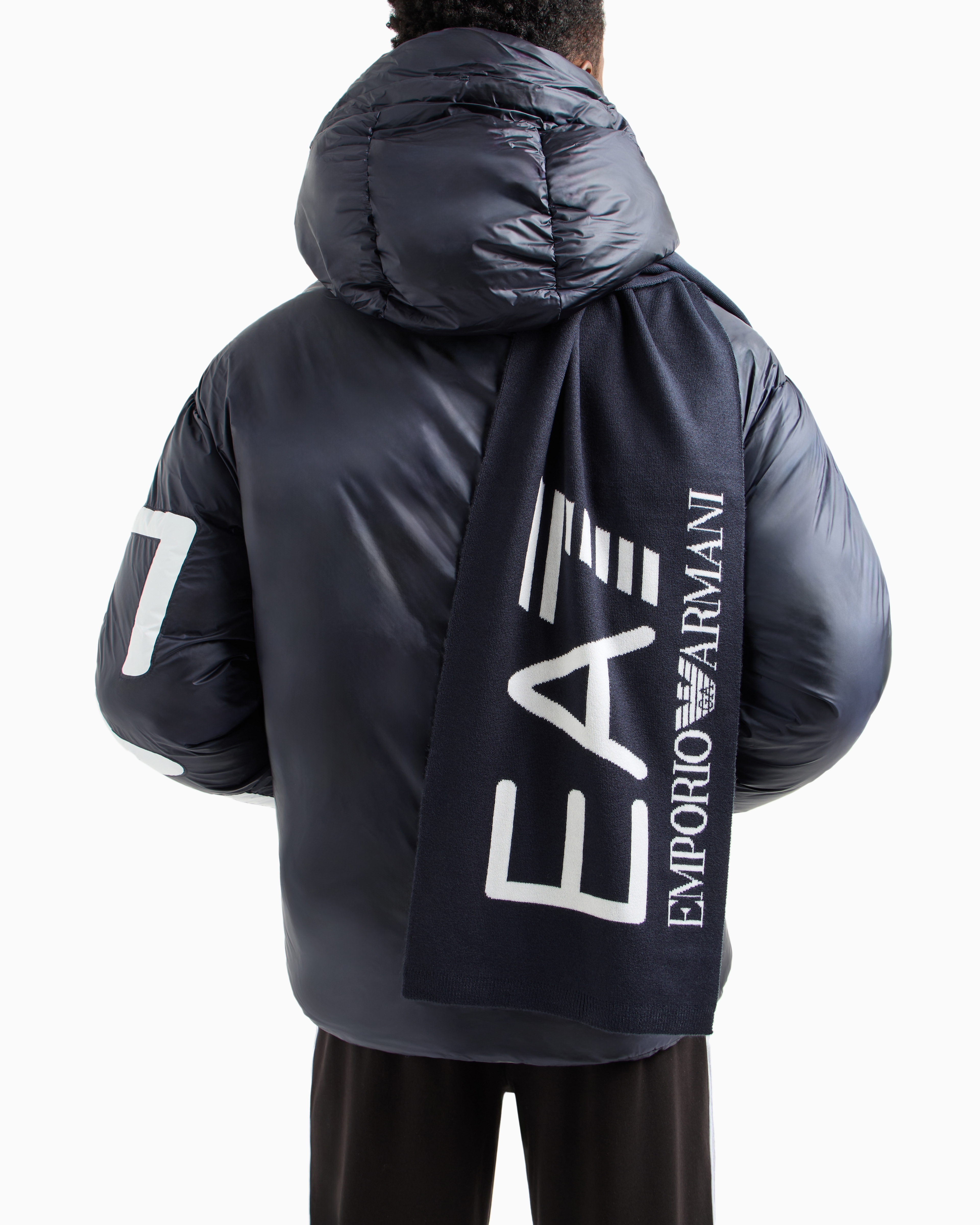 Ea7 Visibility Scarf With Oversized Logo In Navy Blue