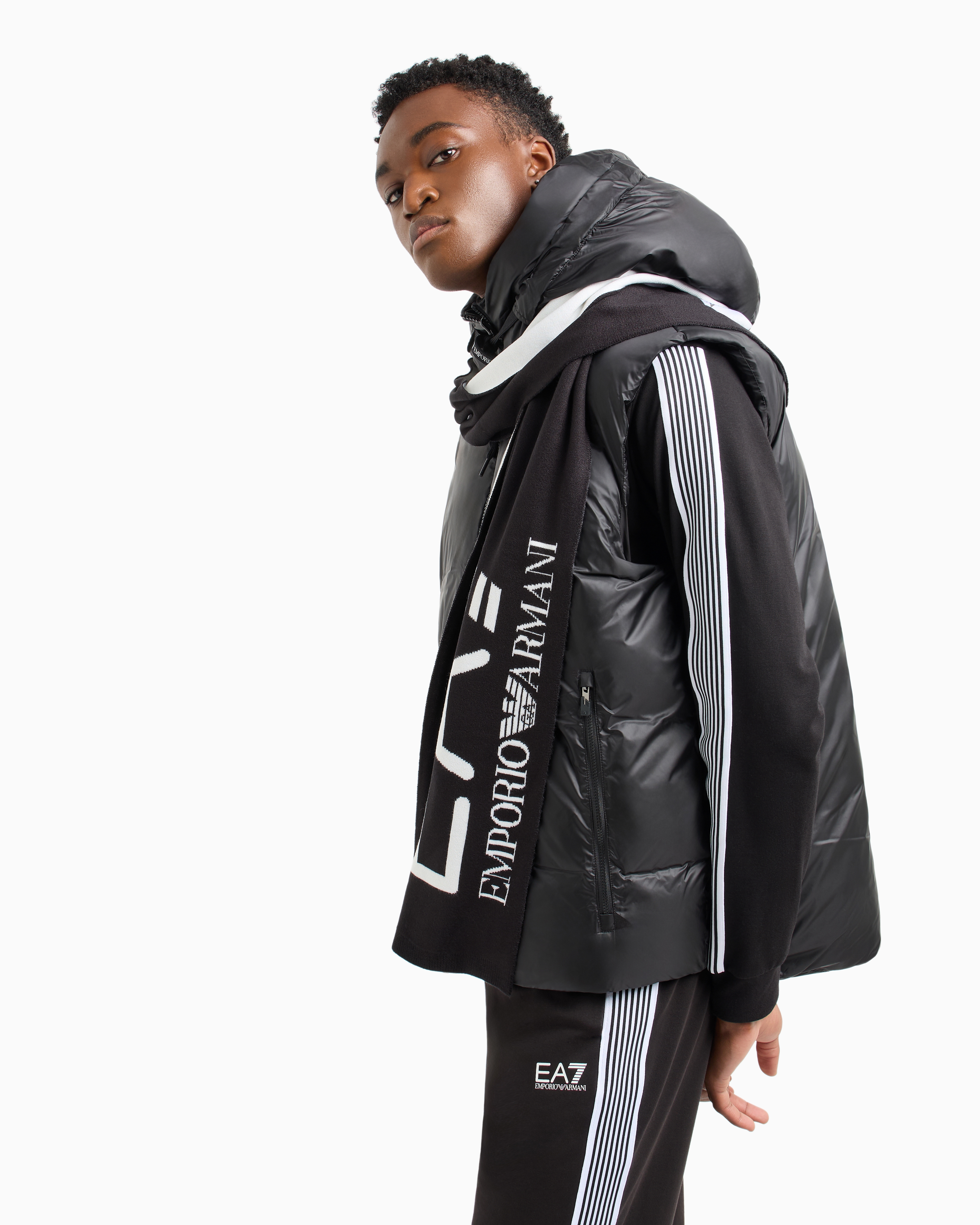 Ea7 Visibility Scarf With Oversized Logo In Black
