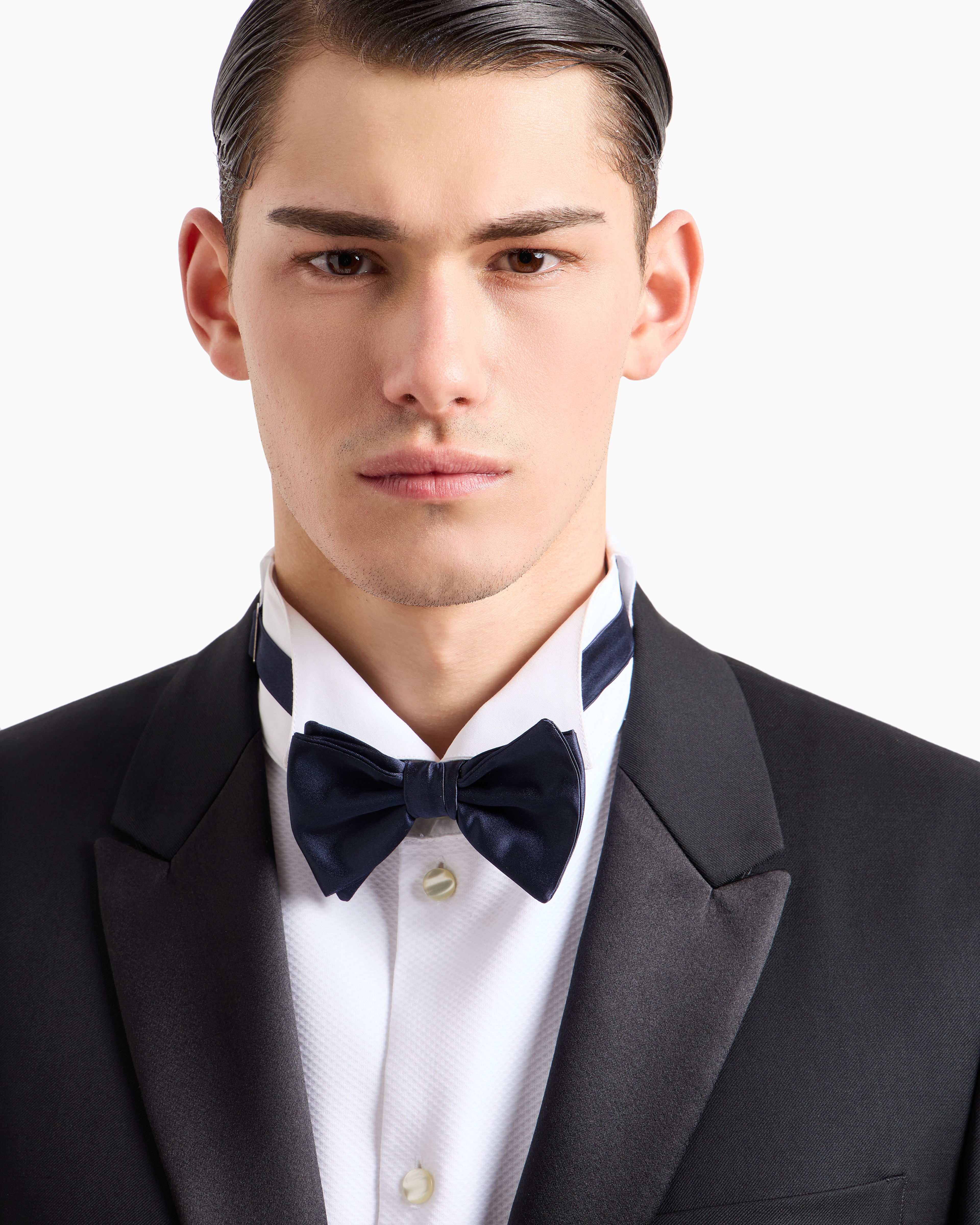 Emporio Armani Knotted Bow Tie In Micro-textured Pure Silk In Black