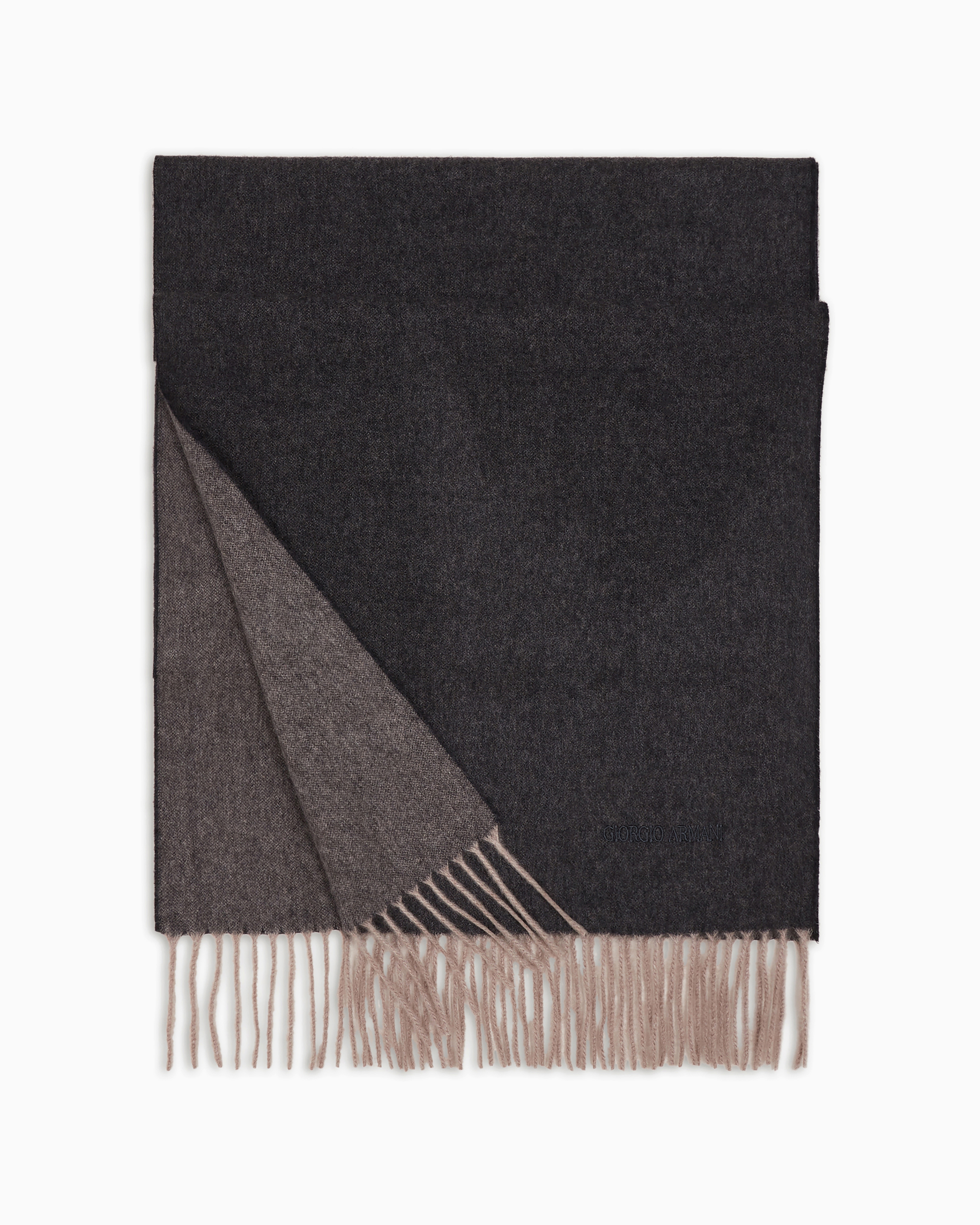 Giorgio Armani Official Store Cashmere Scarf With Embroidered Logo In Dark Gray