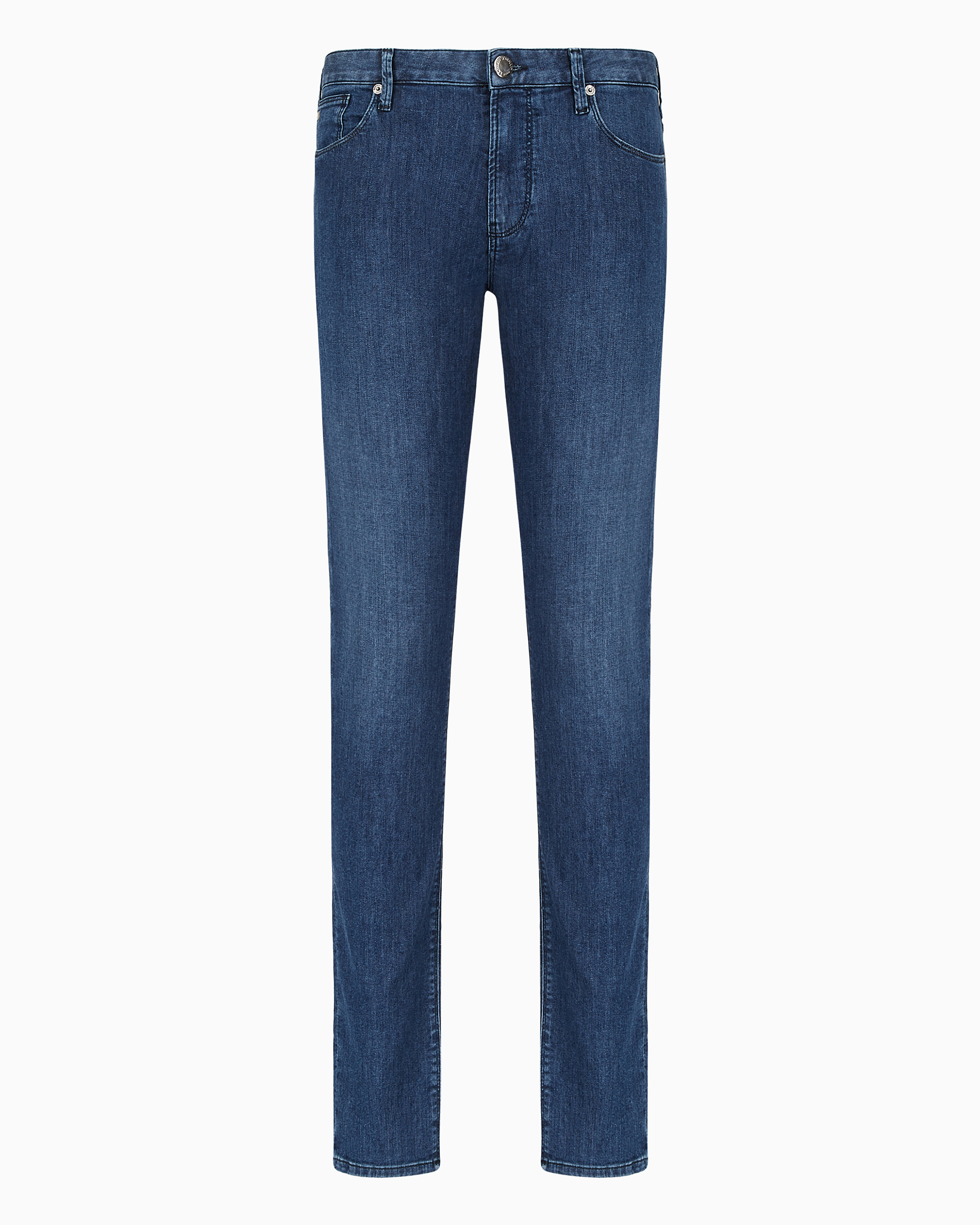 Emporio Armani Brand-patch Straight-leg Slim-fit Stretch-denim Jeans In Blue
