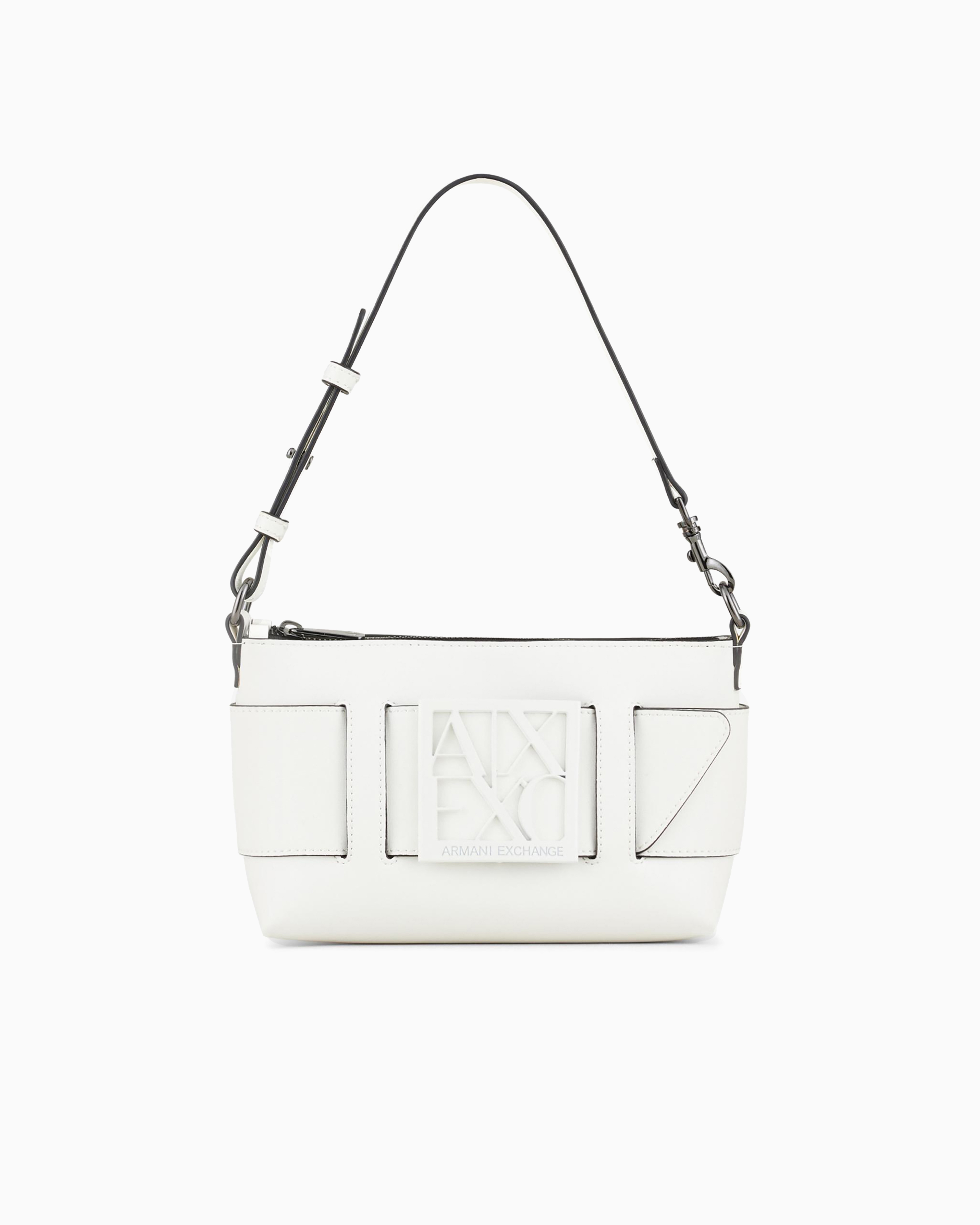 Armani Exchange Color Block Shoulder Bag With Maxi Logo In White