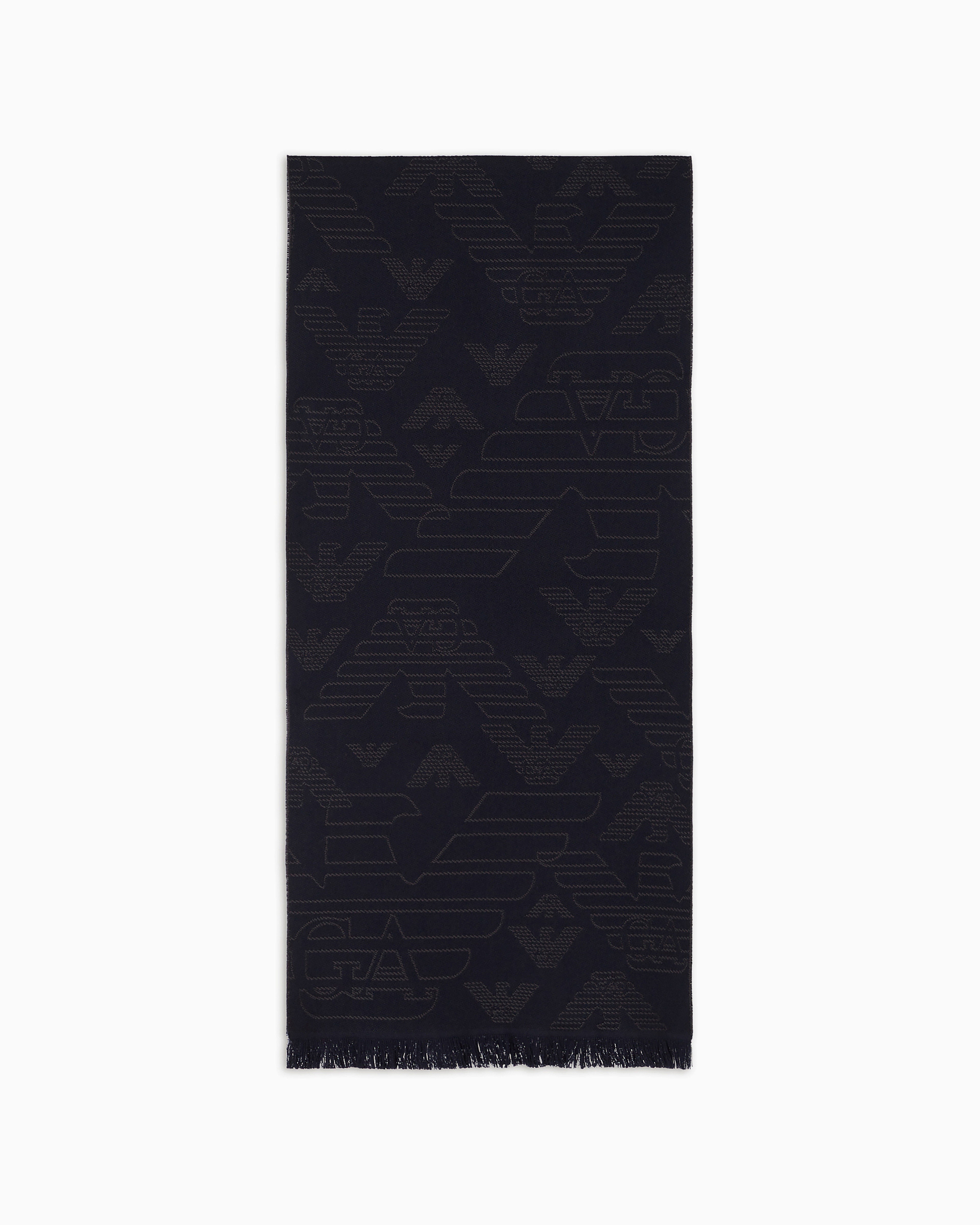 Emporio Armani Official Store Wool Scarf With All-over Jacquard Eagle In Navy Blue