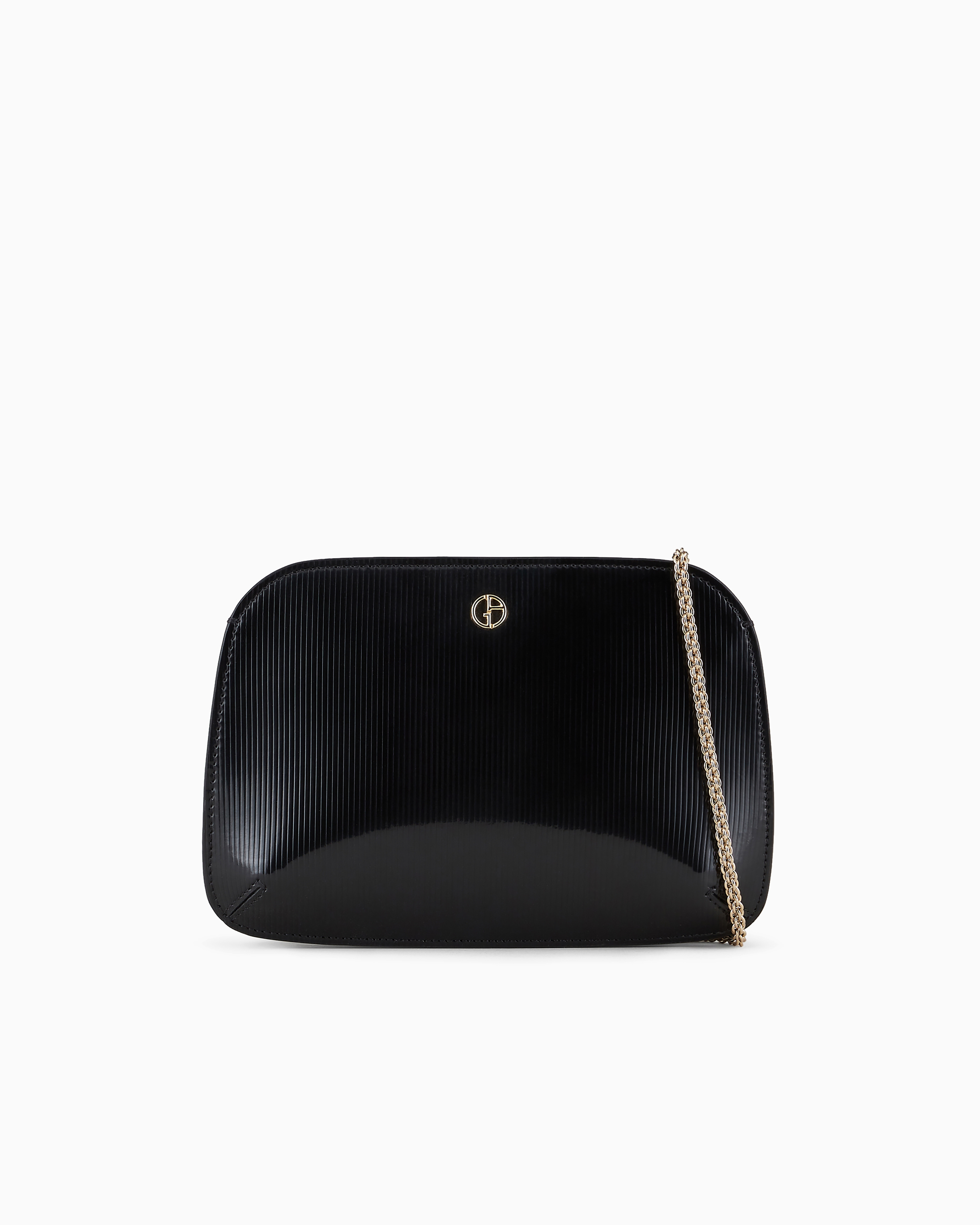 Giorgio Armani Striped, Lamé-leather La Prima Clutch Bag In Black