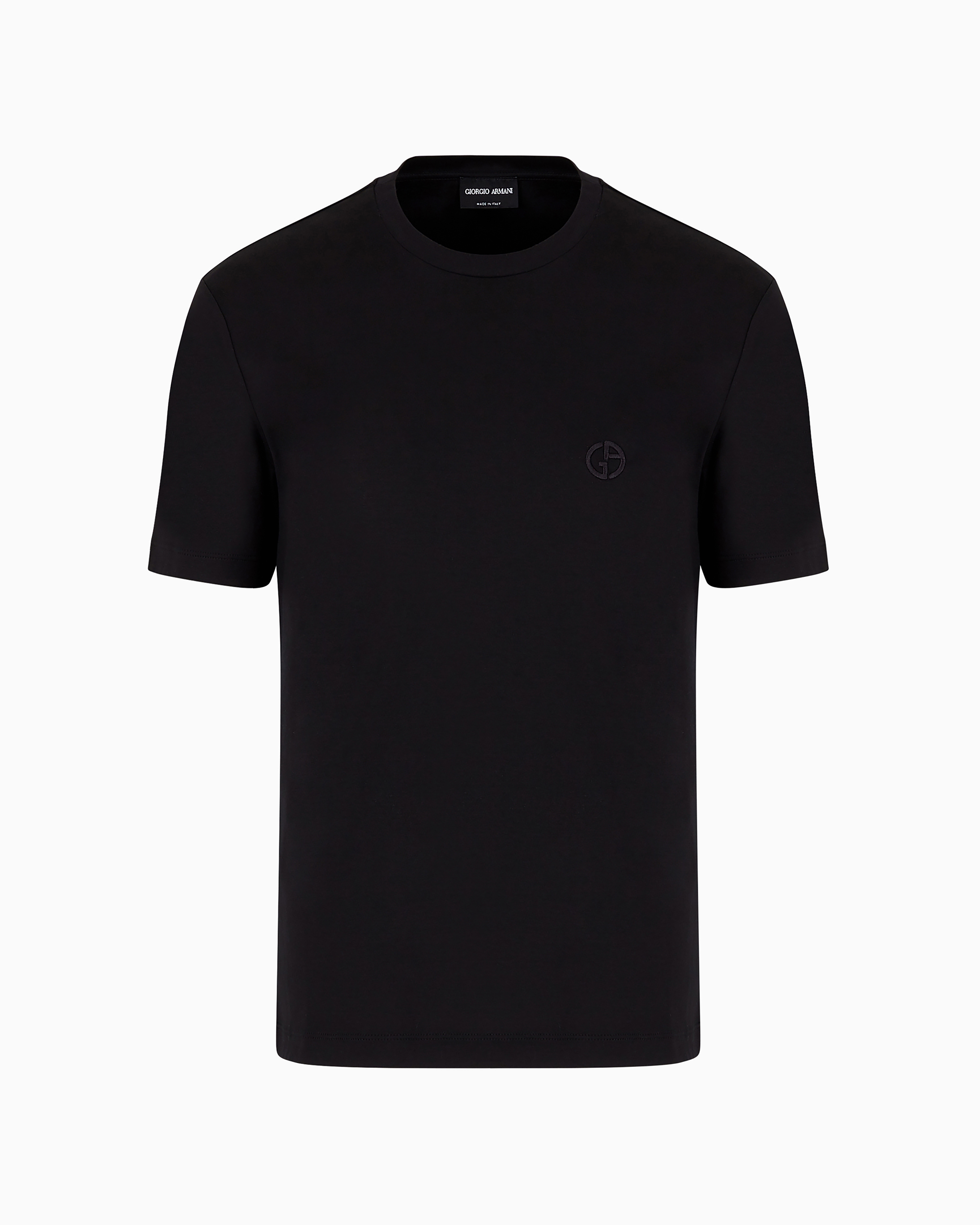 Giorgio Armani Official Store Cotton-interlock T-shirt With Embroidered Logo In Black