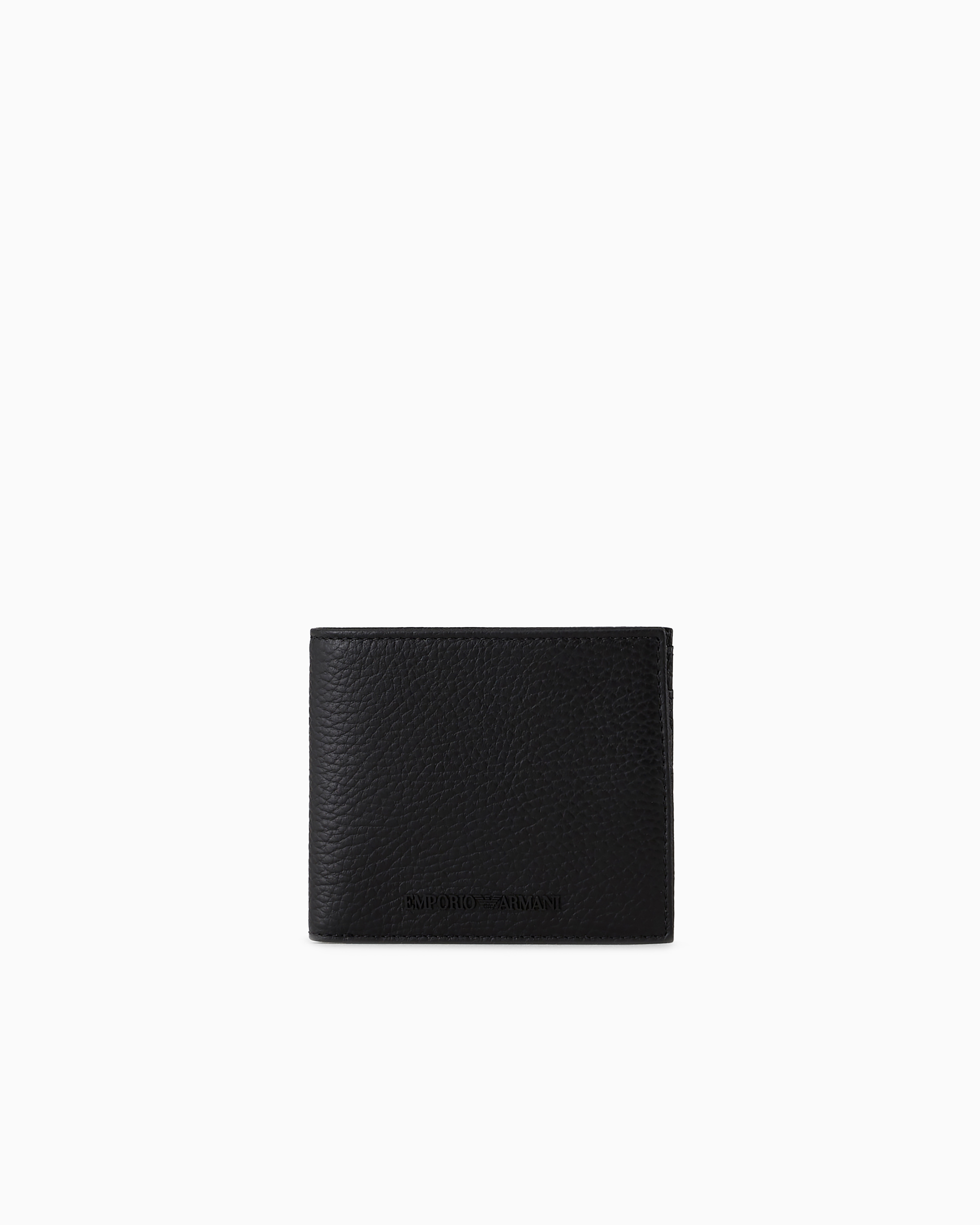 Emporio Armani Tumbled Leather Wallet With Coin Purse In Black