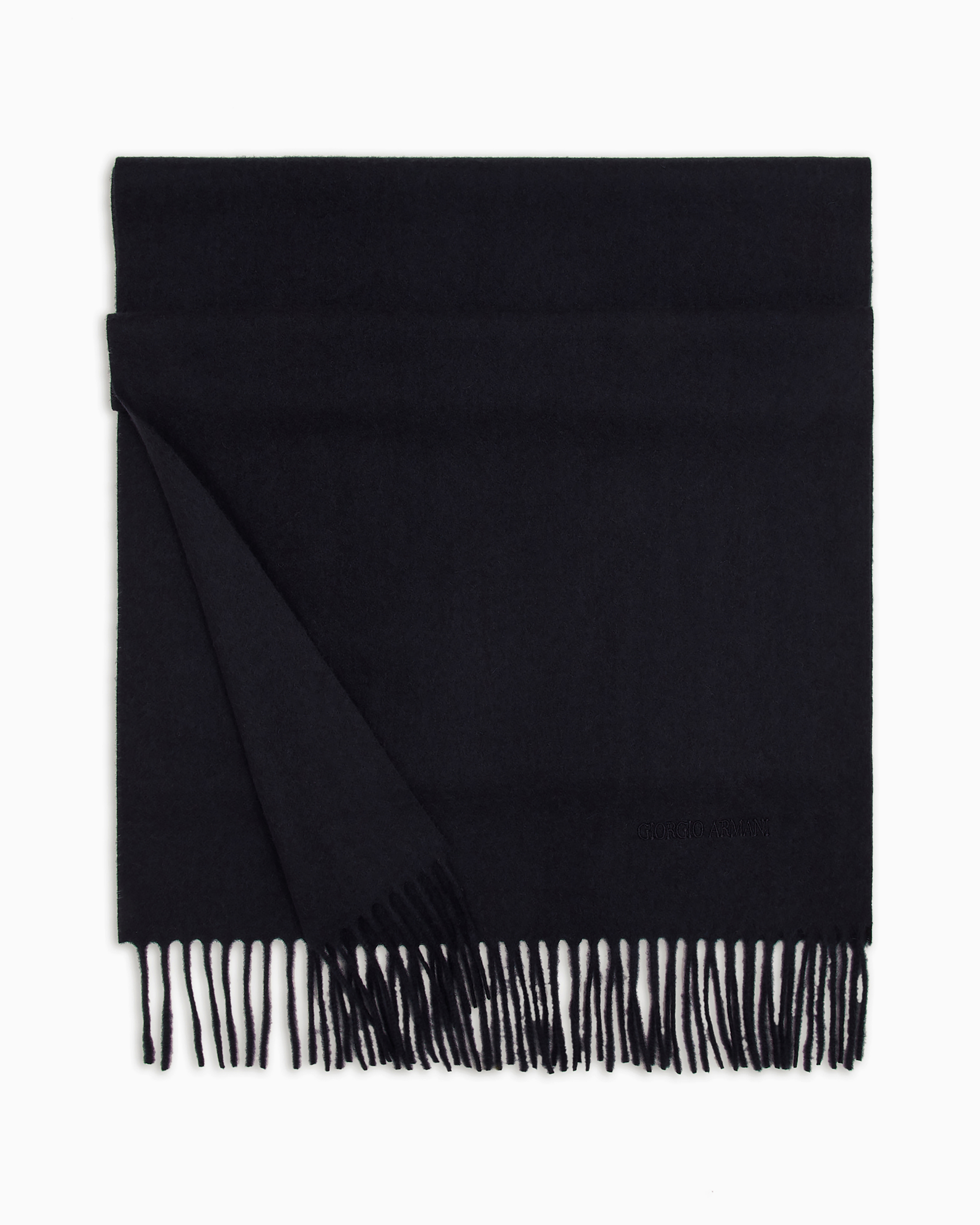 Giorgio Armani Official Store Cashmere Scarf With Embroidered Logo In Navy Blue