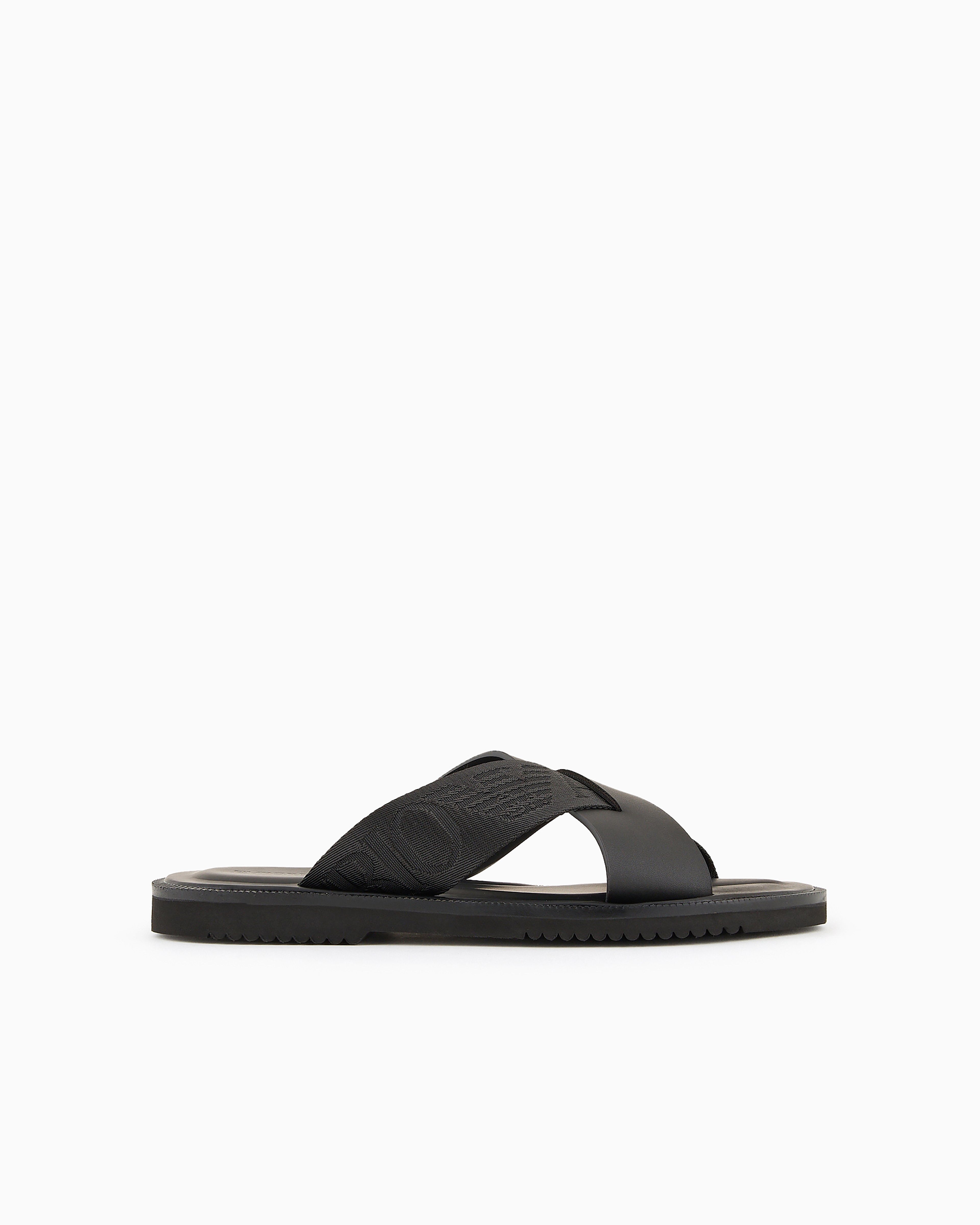 Emporio Armani Leather Cross-over Sandals With Logo Tape In Black