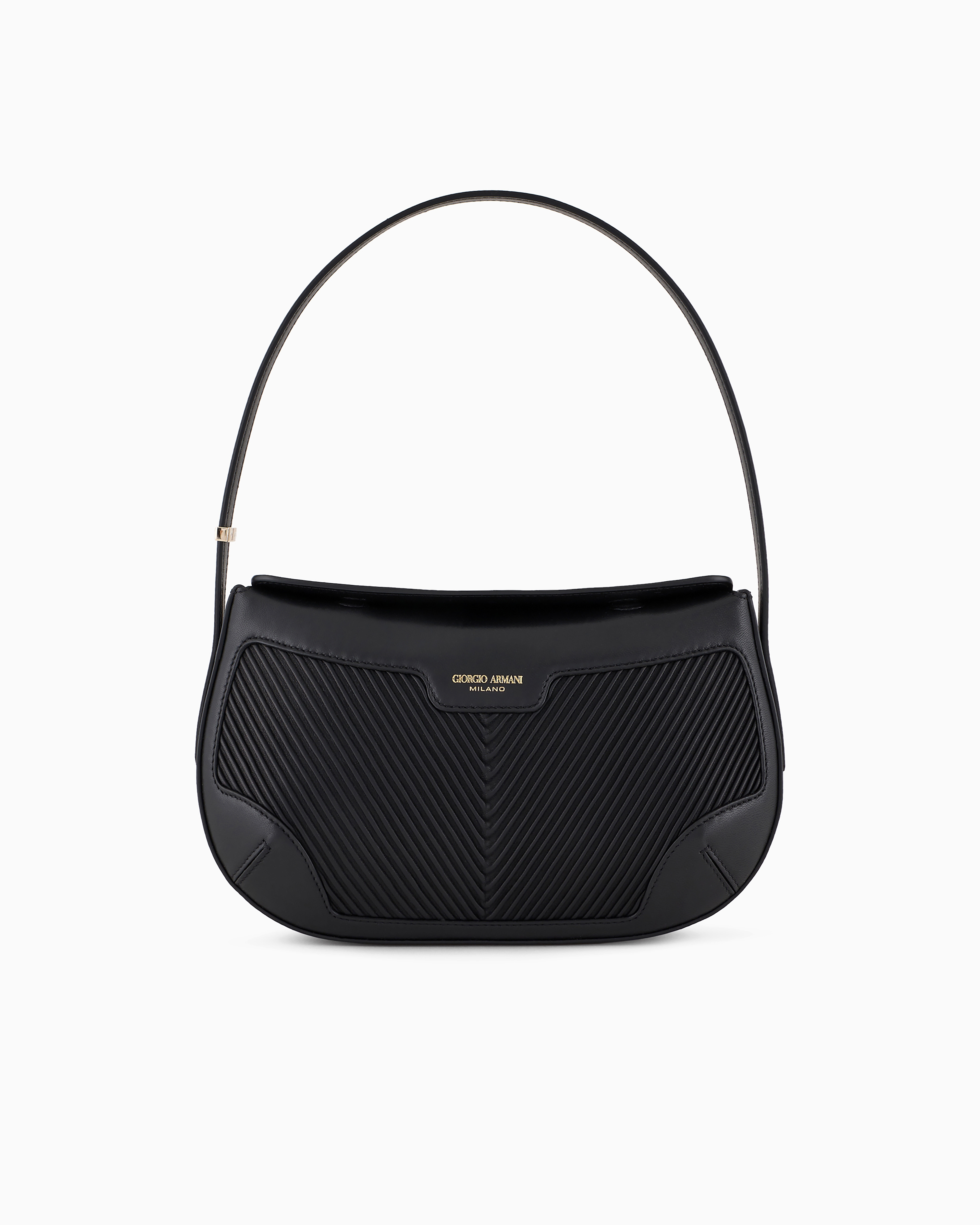 Giorgio Armani Small Plisse Napa Shoulder Bag In Black