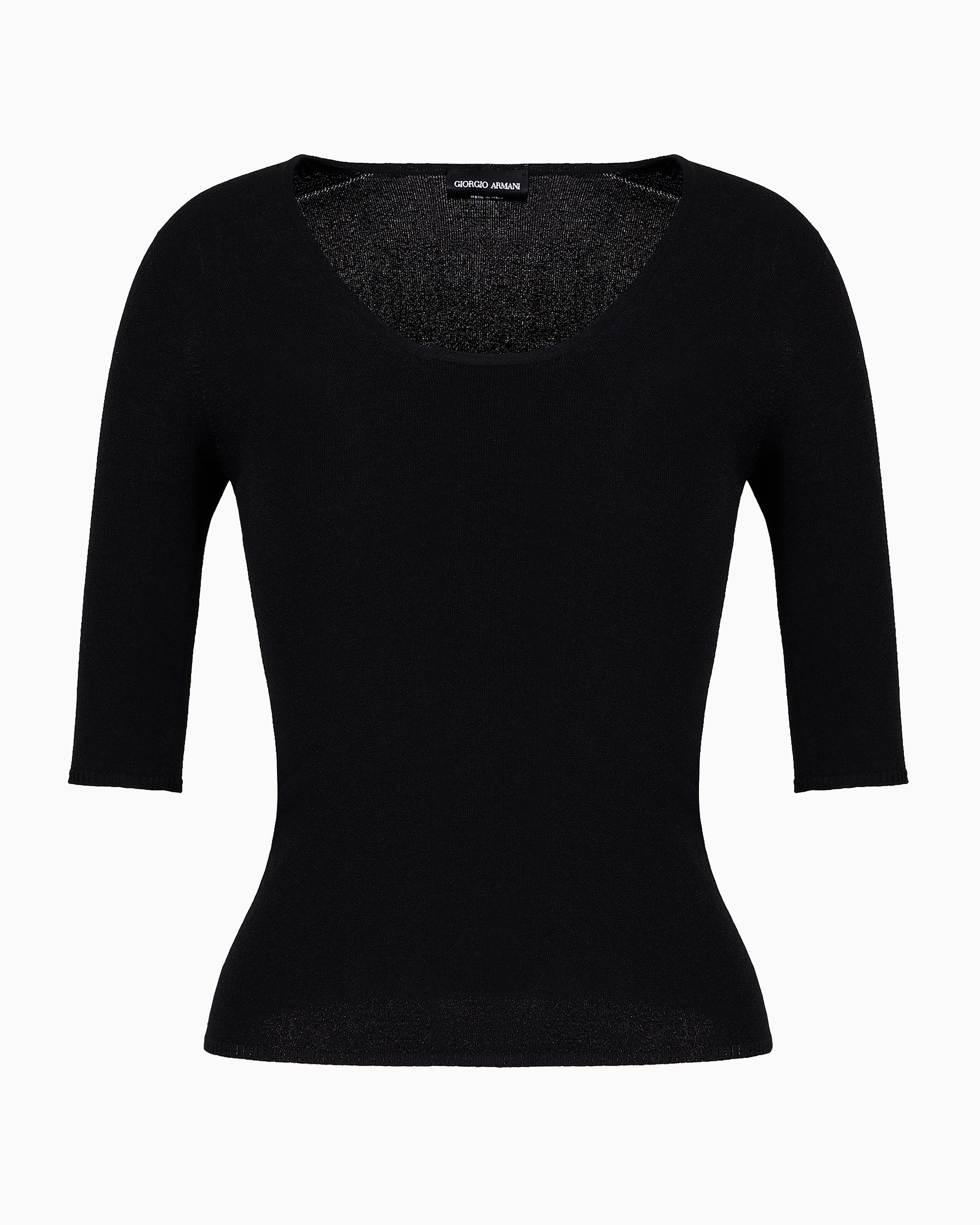 Giorgio Armani Official Store Viscose And Wool Blend Jacquard Crew-neck Jumper In Black