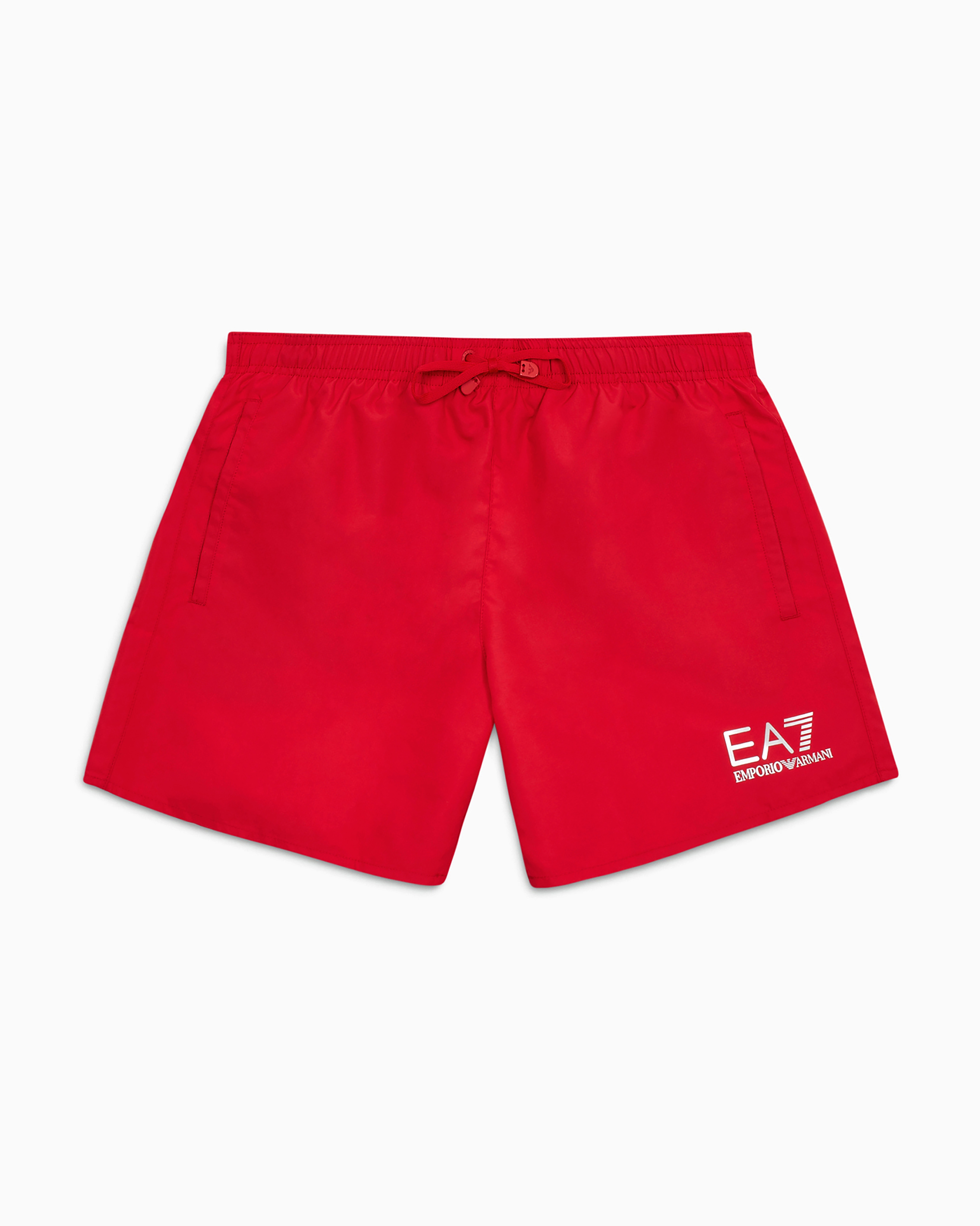 Emporio Armani Water Sports Swim Trunks With Logo In Red