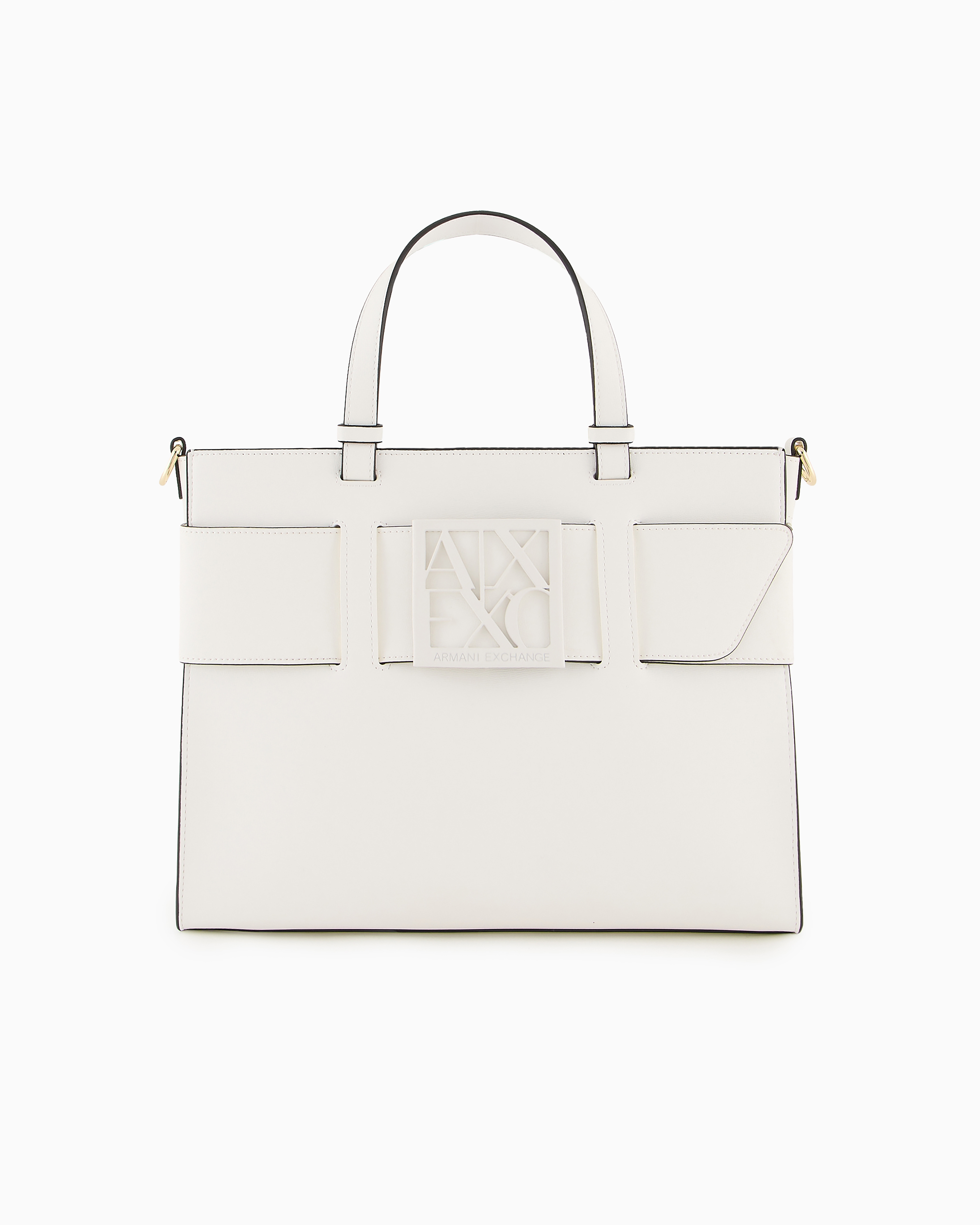 Armani Exchange Large Tote Bag With Double Handles And Shoulder Strap In White