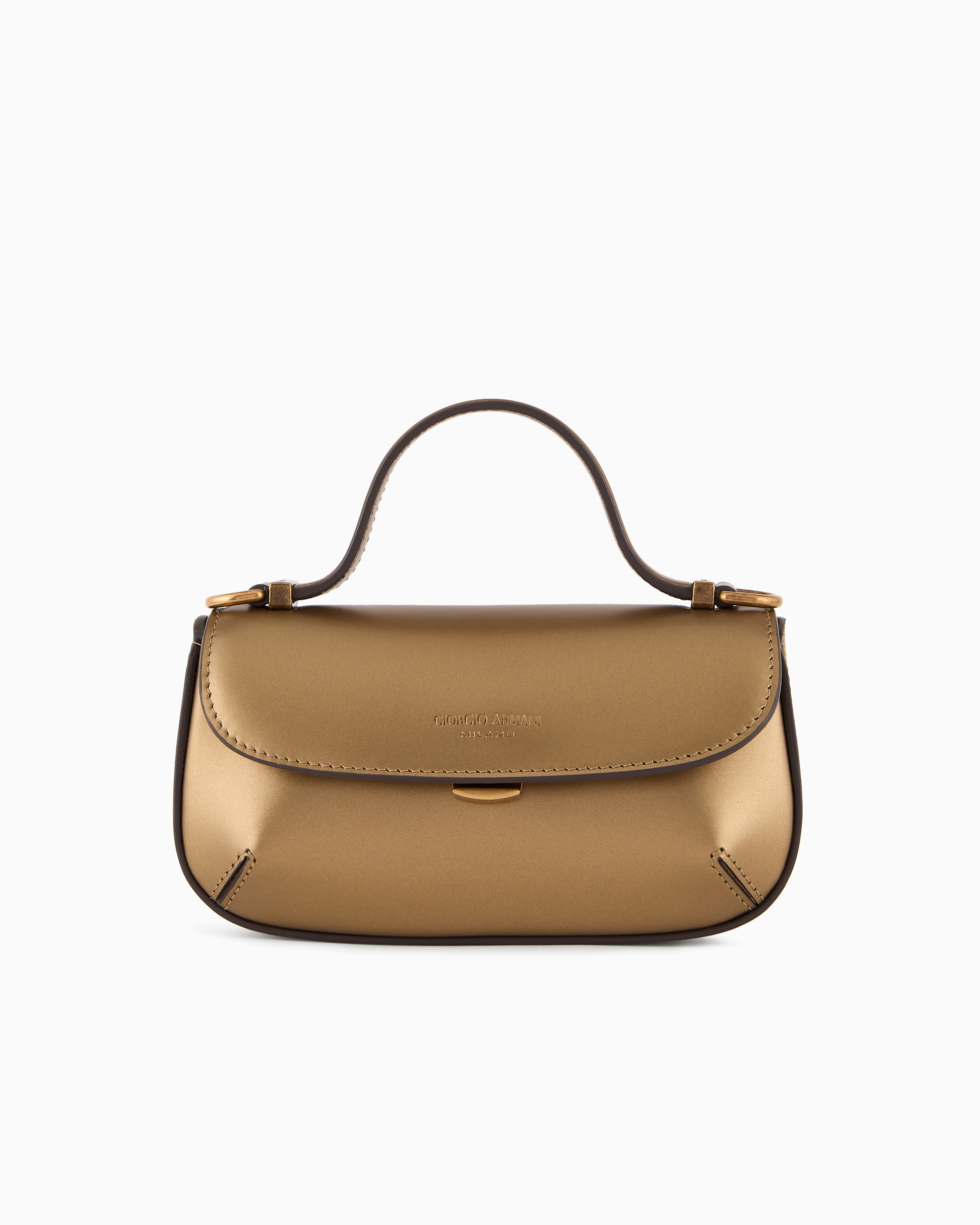 Giorgio Armani Mini La Prima Lamé Leather Handbag In Gold