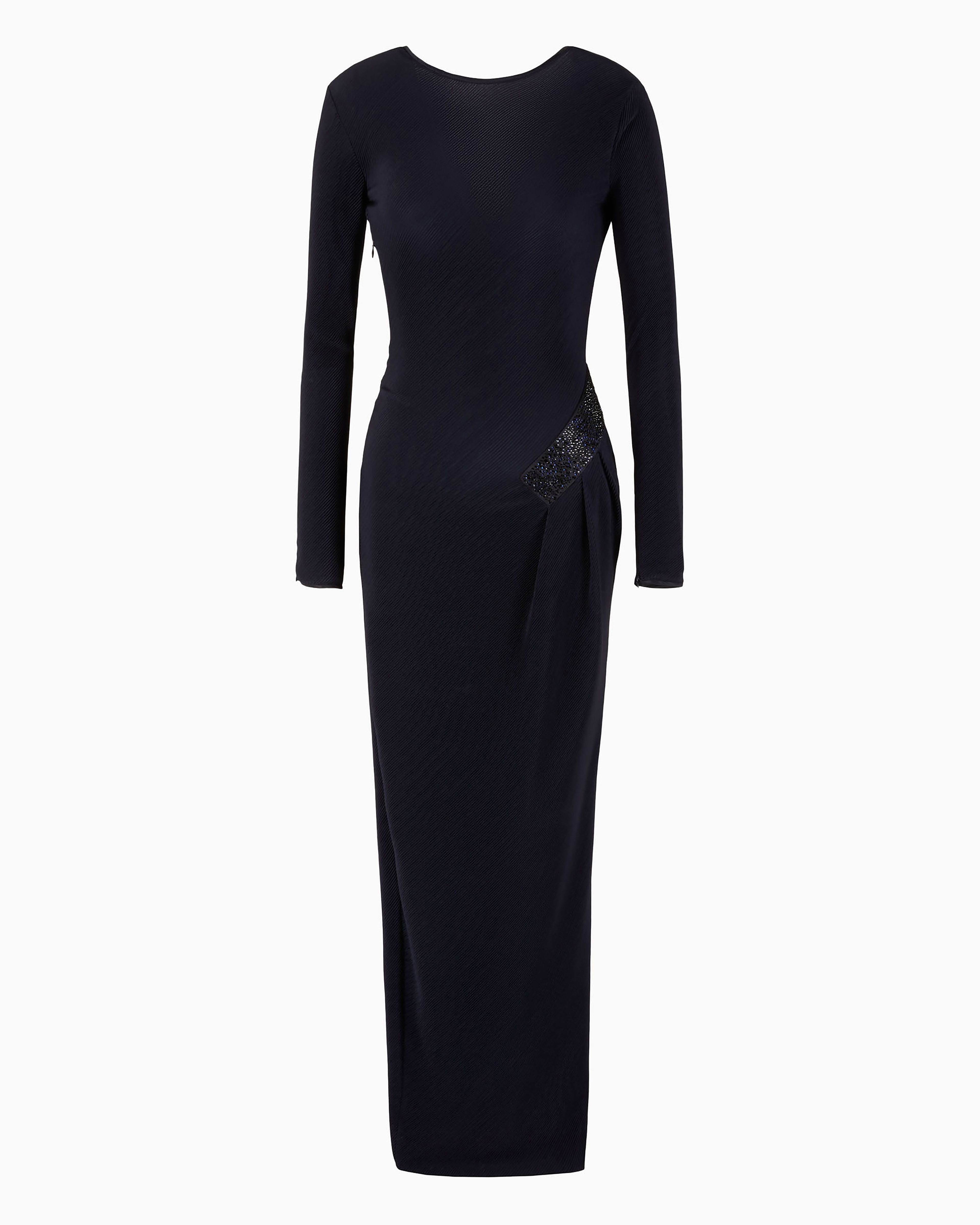 Giorgio Armani Official Store Long Dress In Pleated Stretch Jersey In Midnight Blue