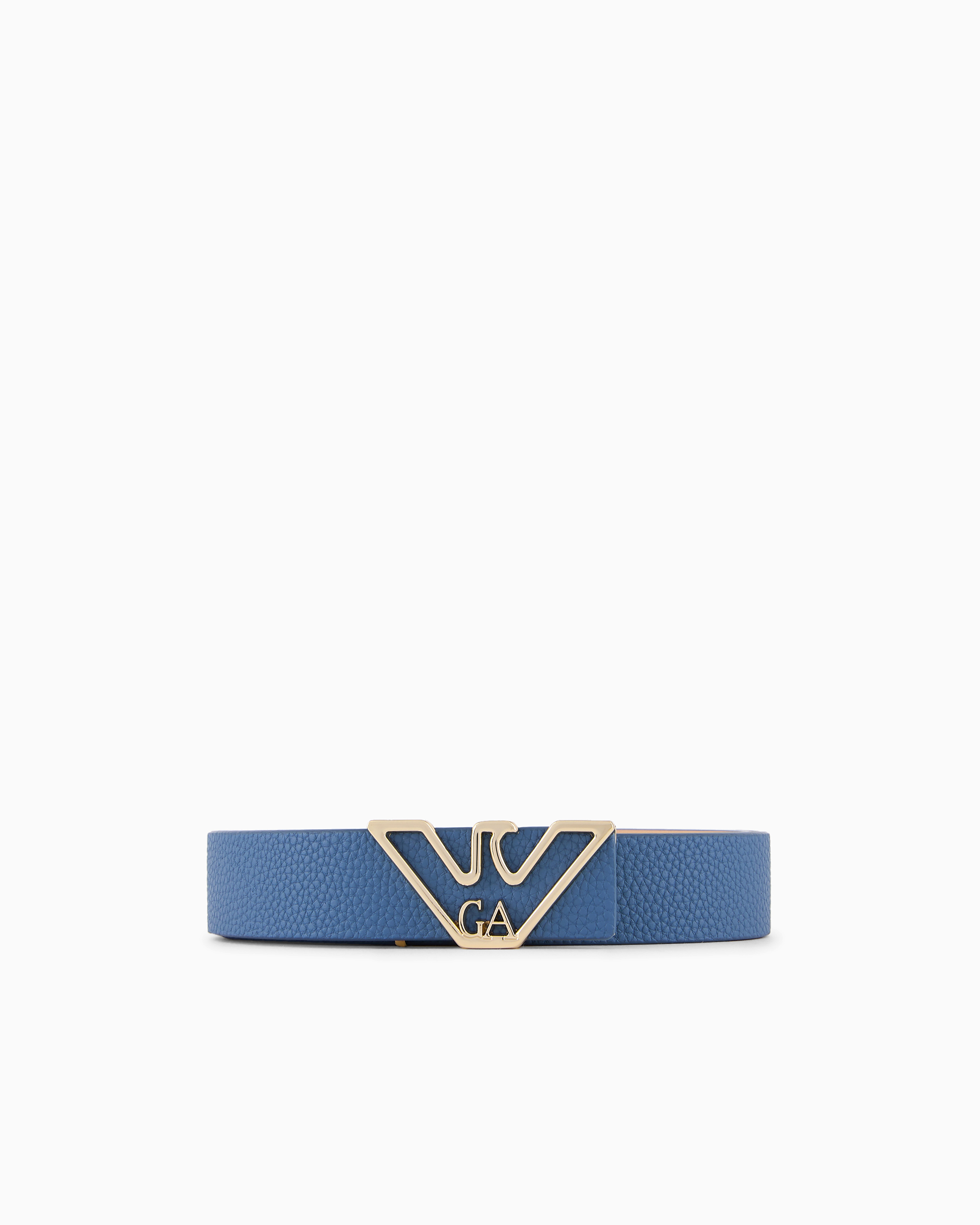 Emporio Armani Official Store Belt With Deer-print Eagle Plate In Blue