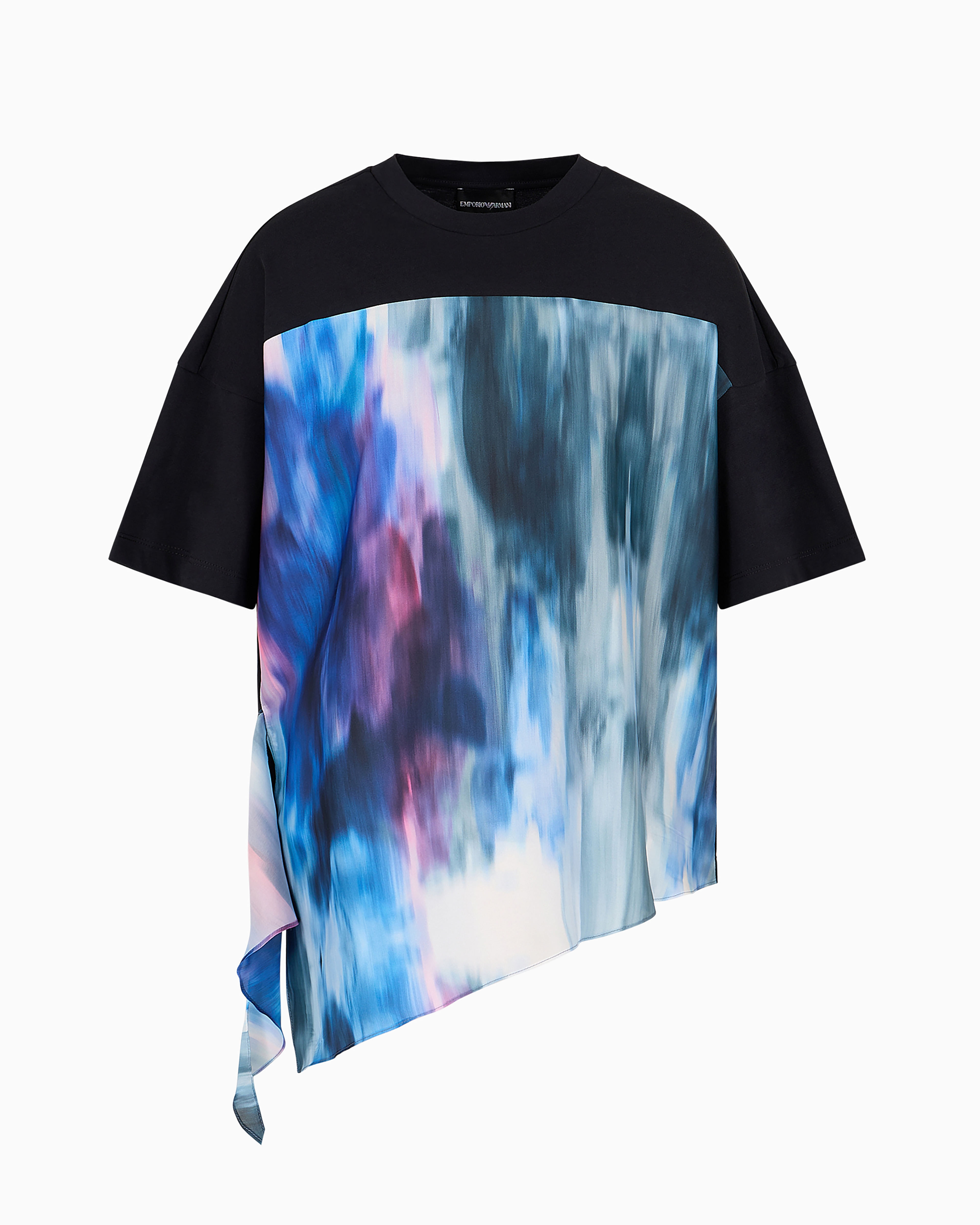 Emporio Armani Official Store Asv Organic-jersey T-shirt With Multicoloured Insert In Midnight Blue