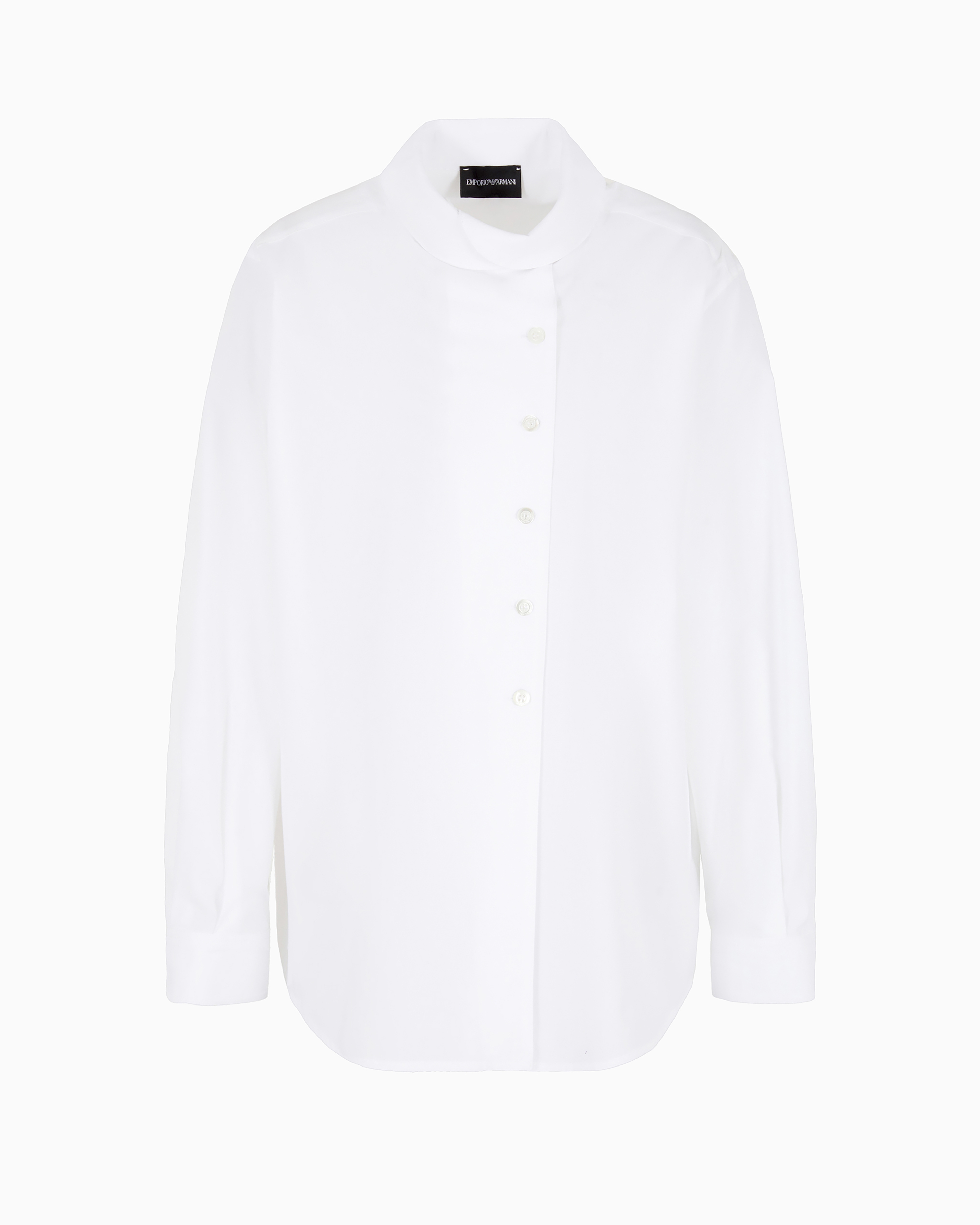 Emporio Armani Official Store Petal-collar Shirt With Off-centre Poplin Buttons In White