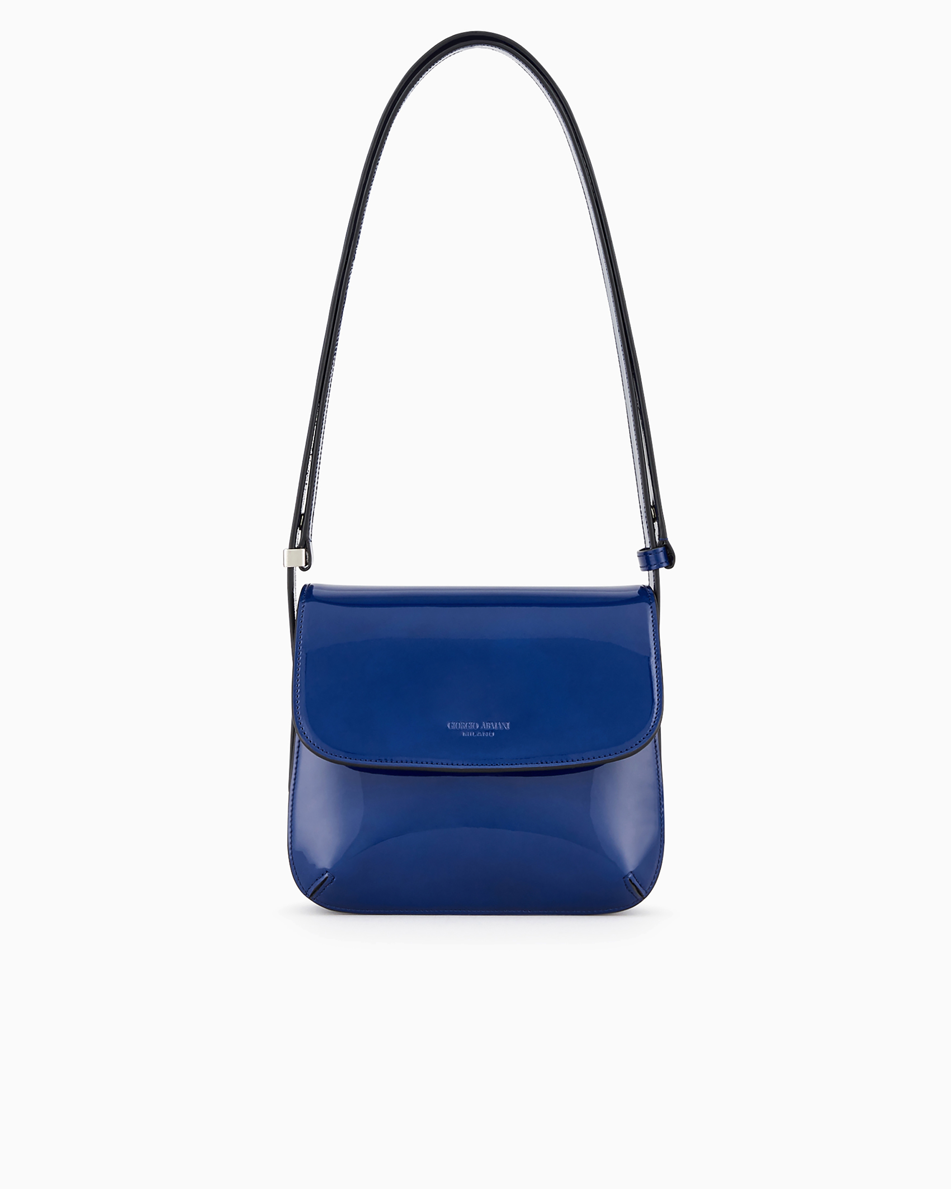 Giorgio Armani Official Store Small La Prima Bag In Patent Leather In Blue