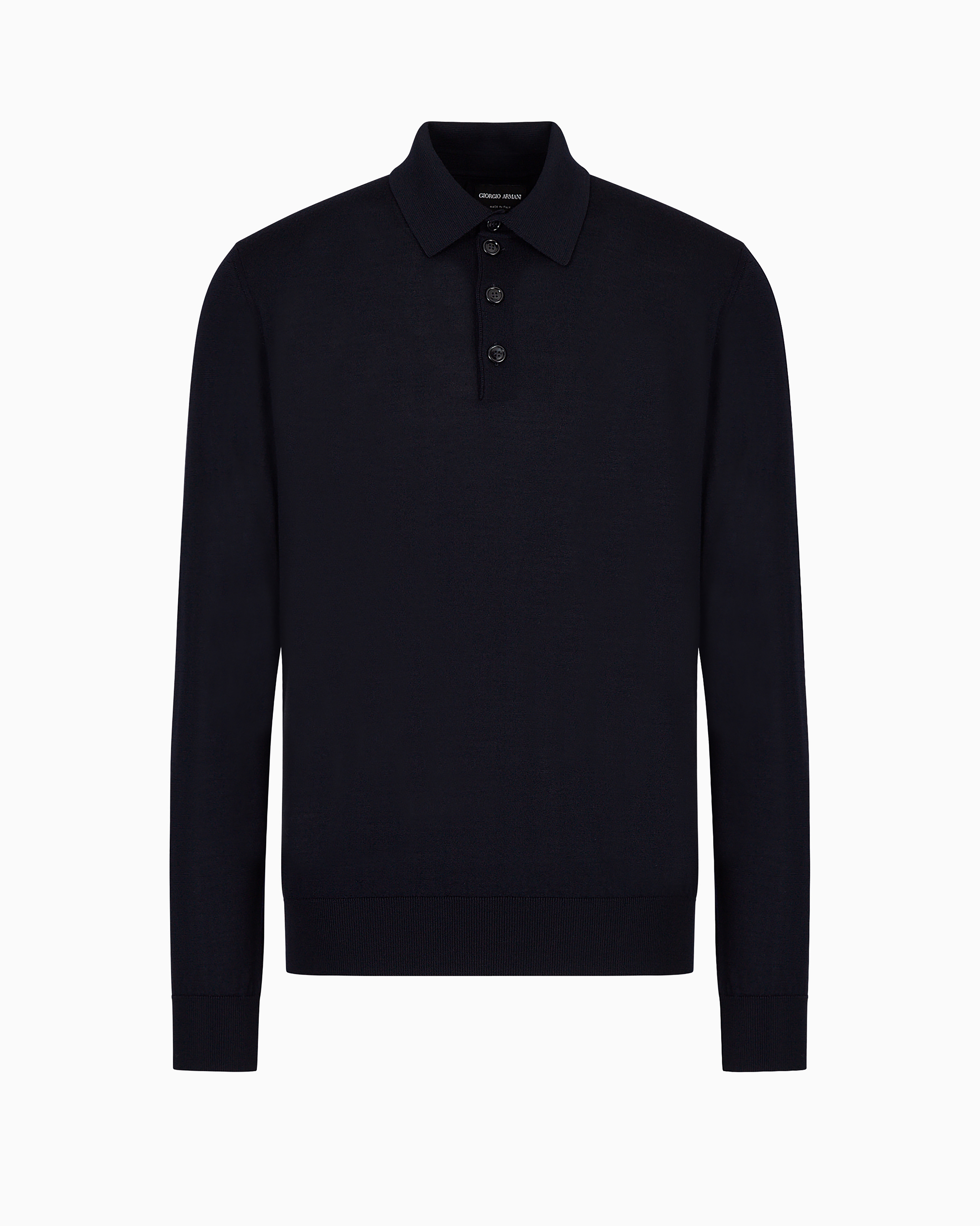 Giorgio Armani Official Store Long-sleeved Polo Shirt In Virgin Wool In Navy Blue