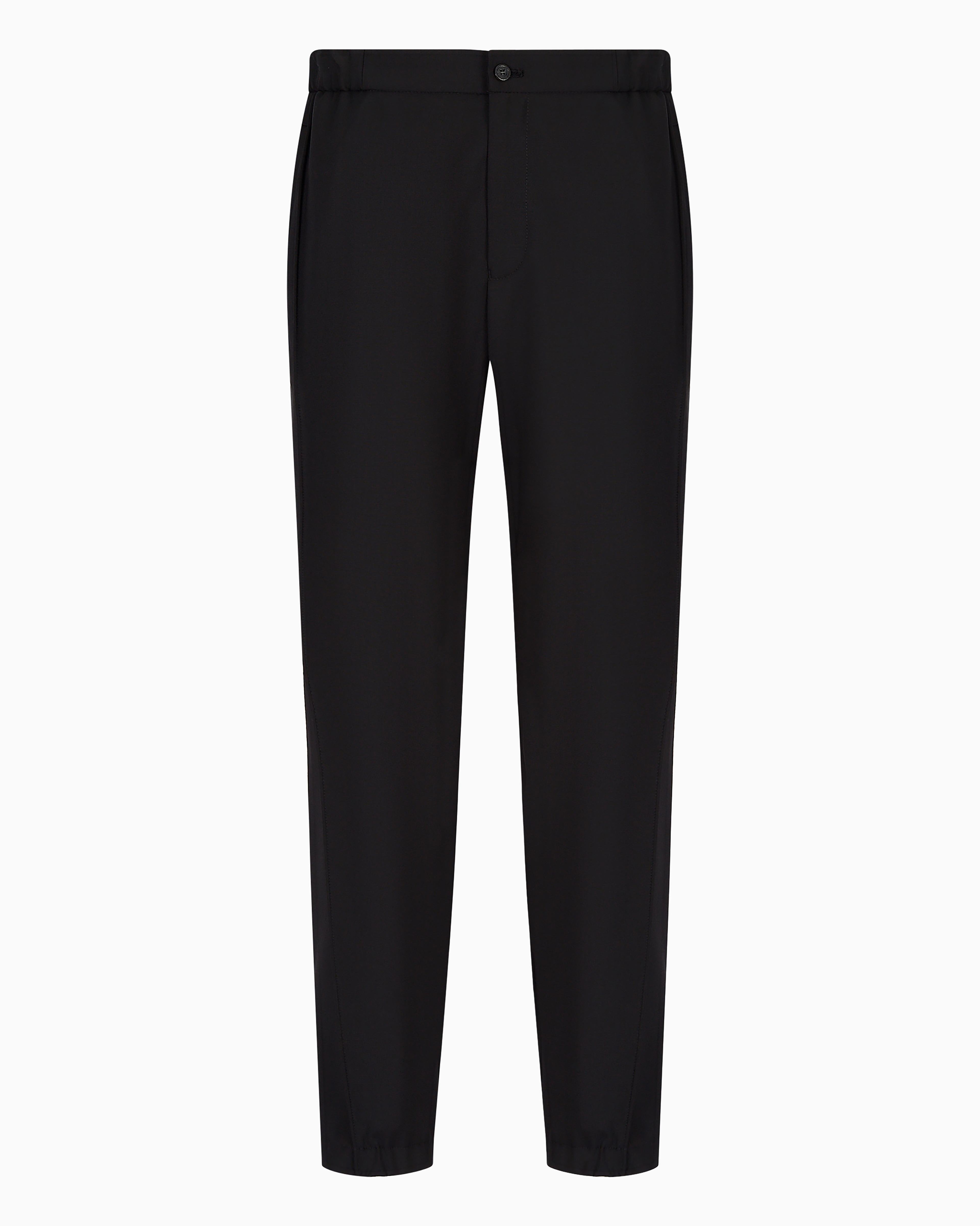 Emporio Armani Natural Stretch Canvas Trousers With Elasticated Cuffs In Black