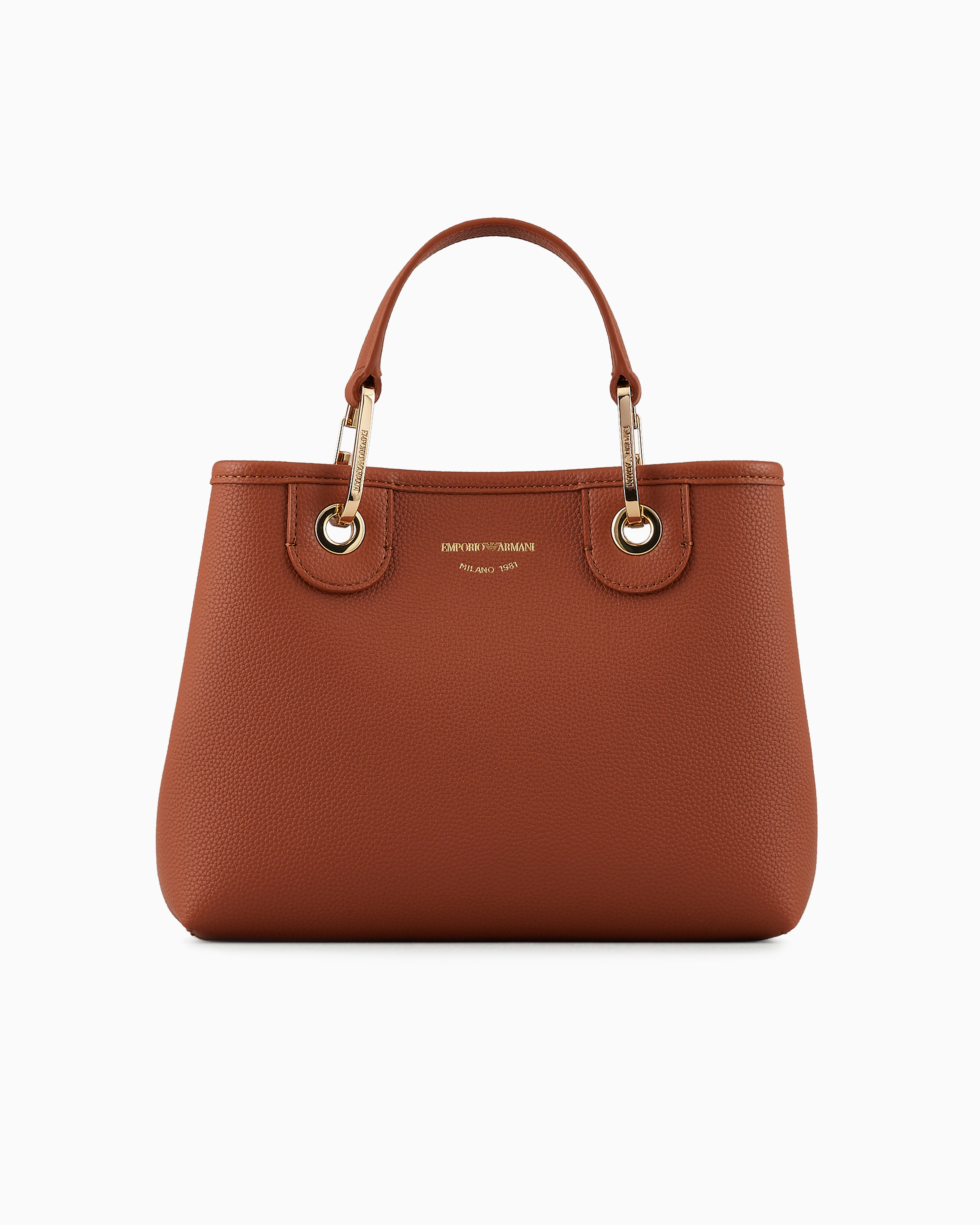 Emporio Armani Official Store Small Myea Shopper Bag With Deer Print In Tobacco