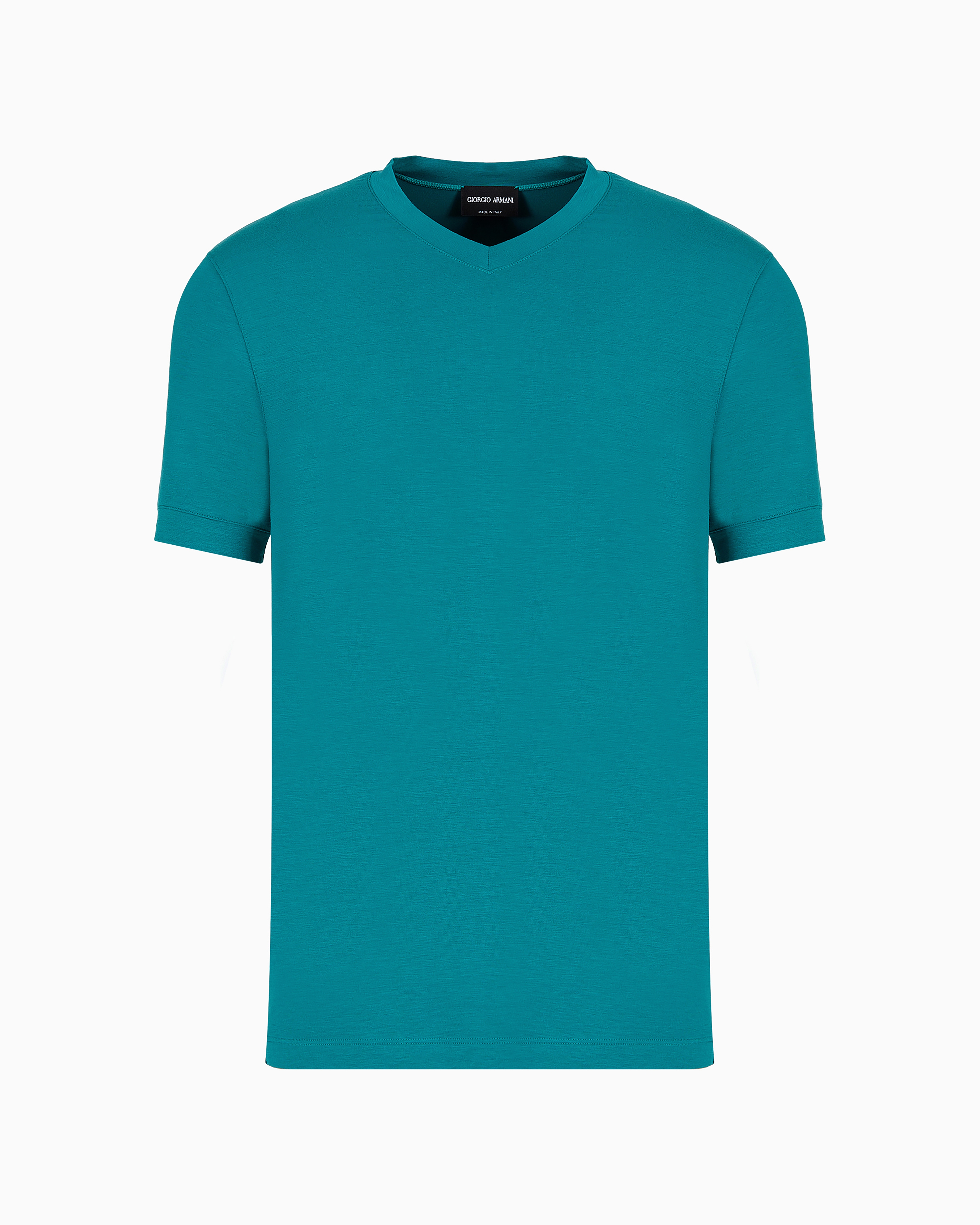 Giorgio Armani Stretch Viscose Jersey, V-neck Icon T-shirt In Green