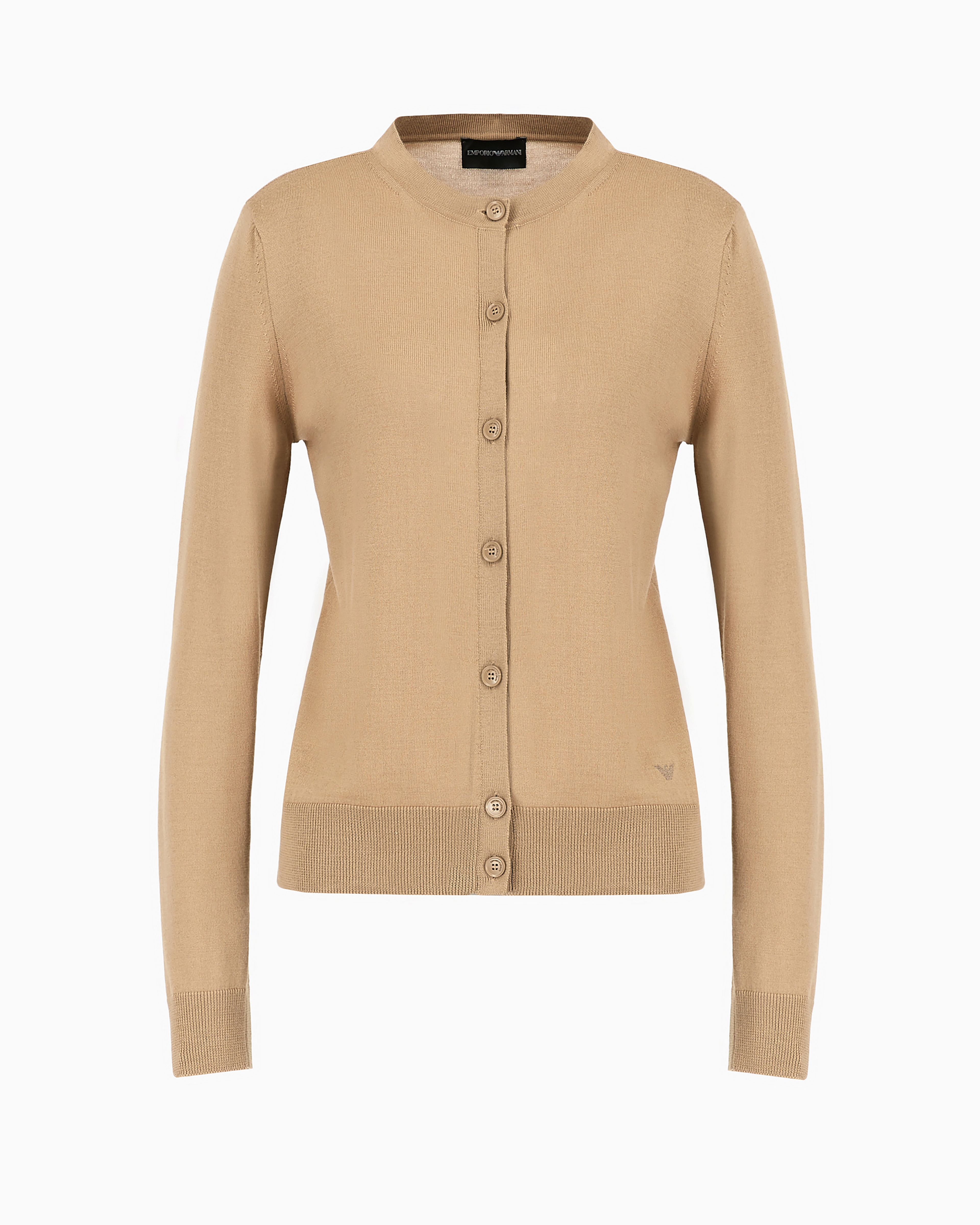 Shop Emporio Armani Cardigan In Plain-knit, Pure Virgin Wool In Camel