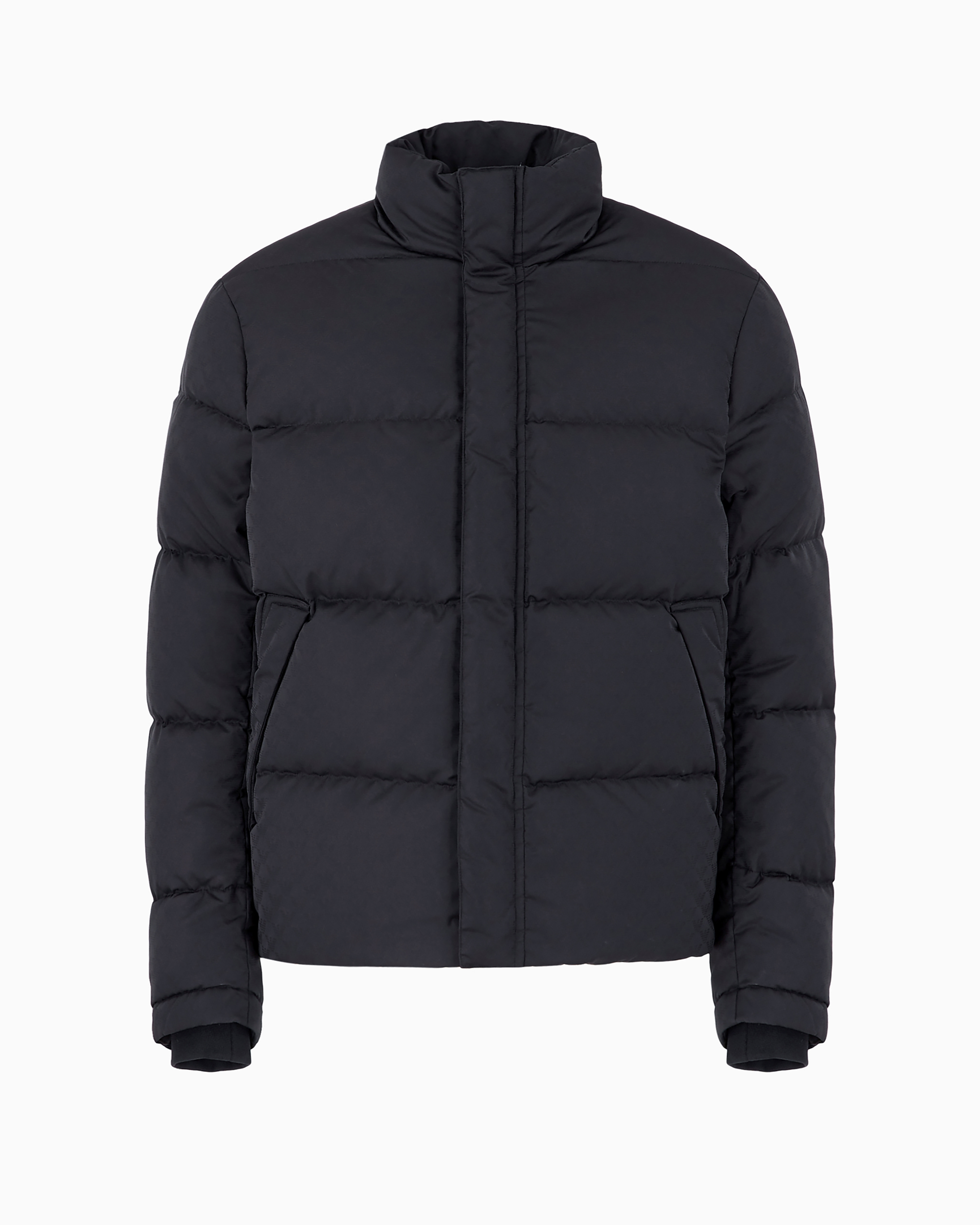 Emporio Armani Quilted Puffer Jacket With All-over Jacquard Eagle In Navy Blue