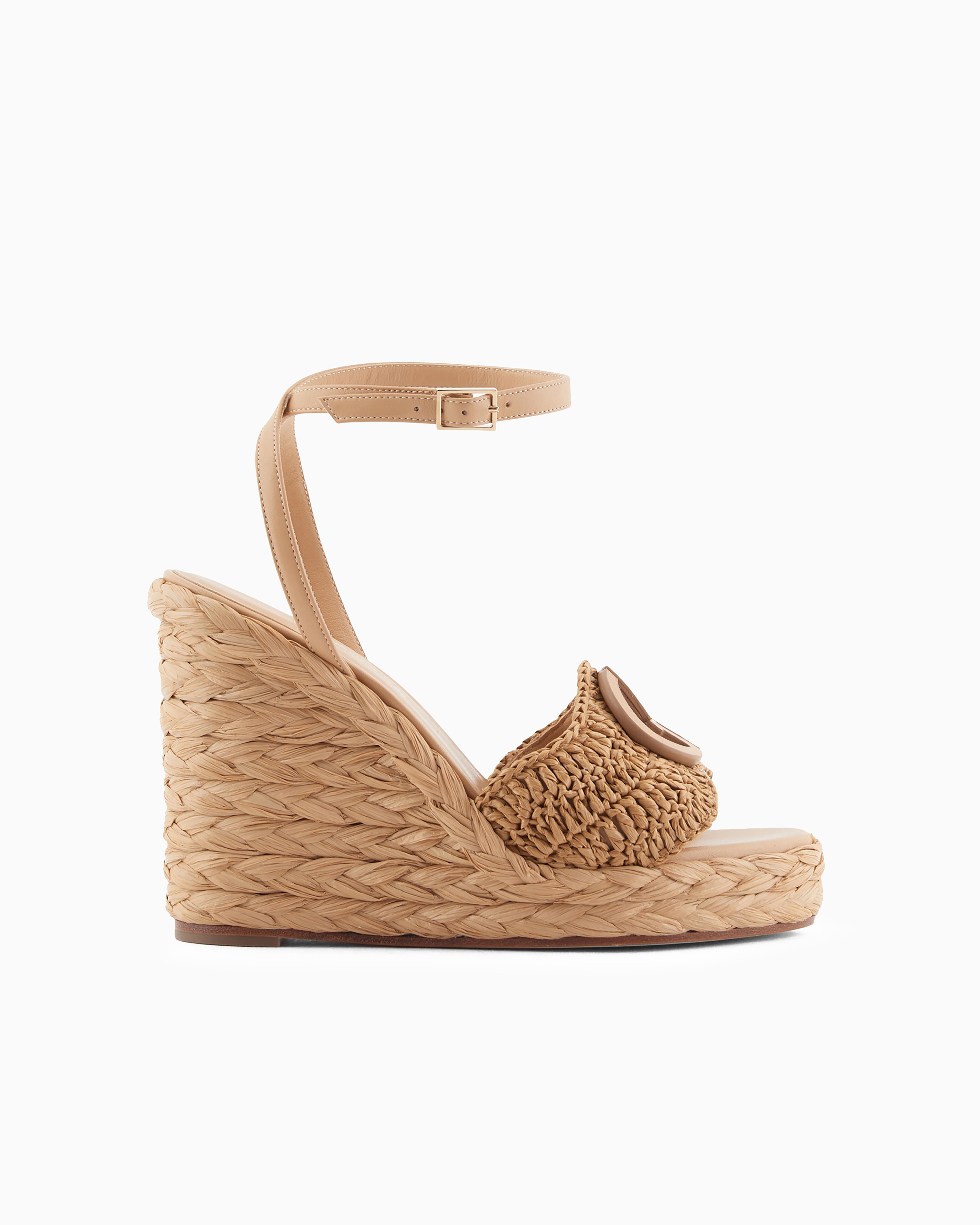Giorgio Armani Official Store Sandals With A Rope Wedge With A Braided Motif In Beige
