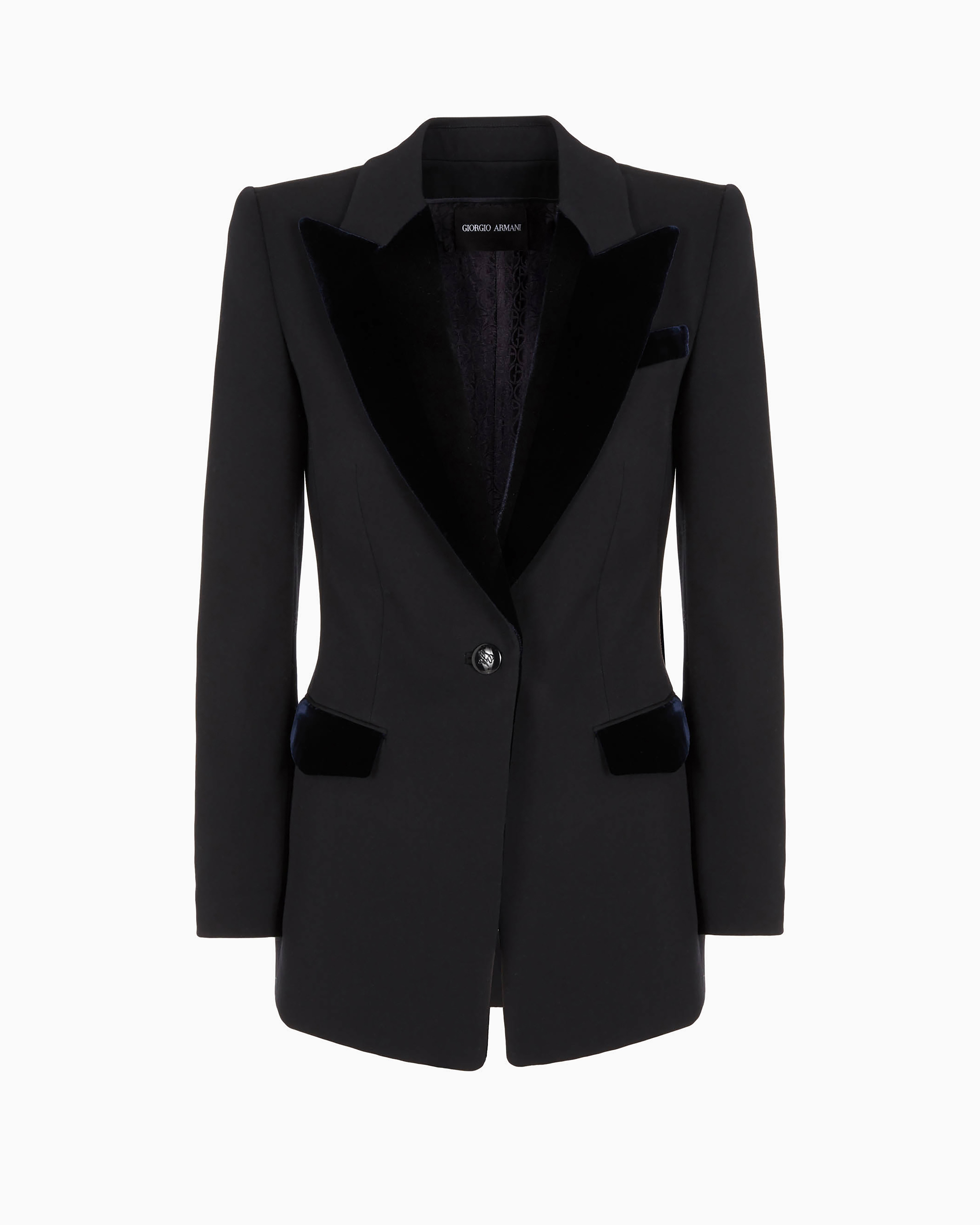 Giorgio Armani Women's Velvet-embellished Single-breasted Jacket In Navy Blue