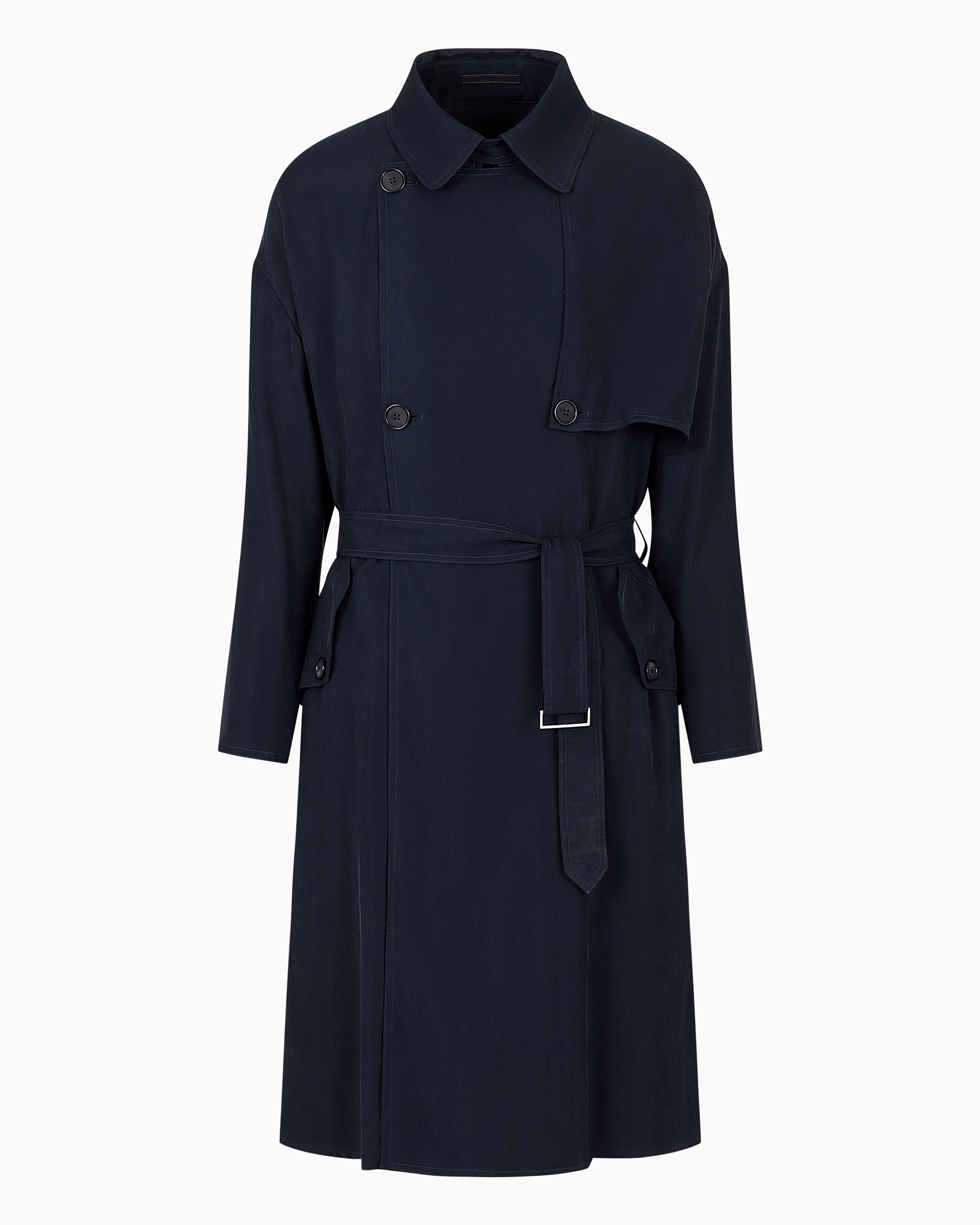 Giorgio Armani Official Store Icon Cupro Double-breasted Trench
