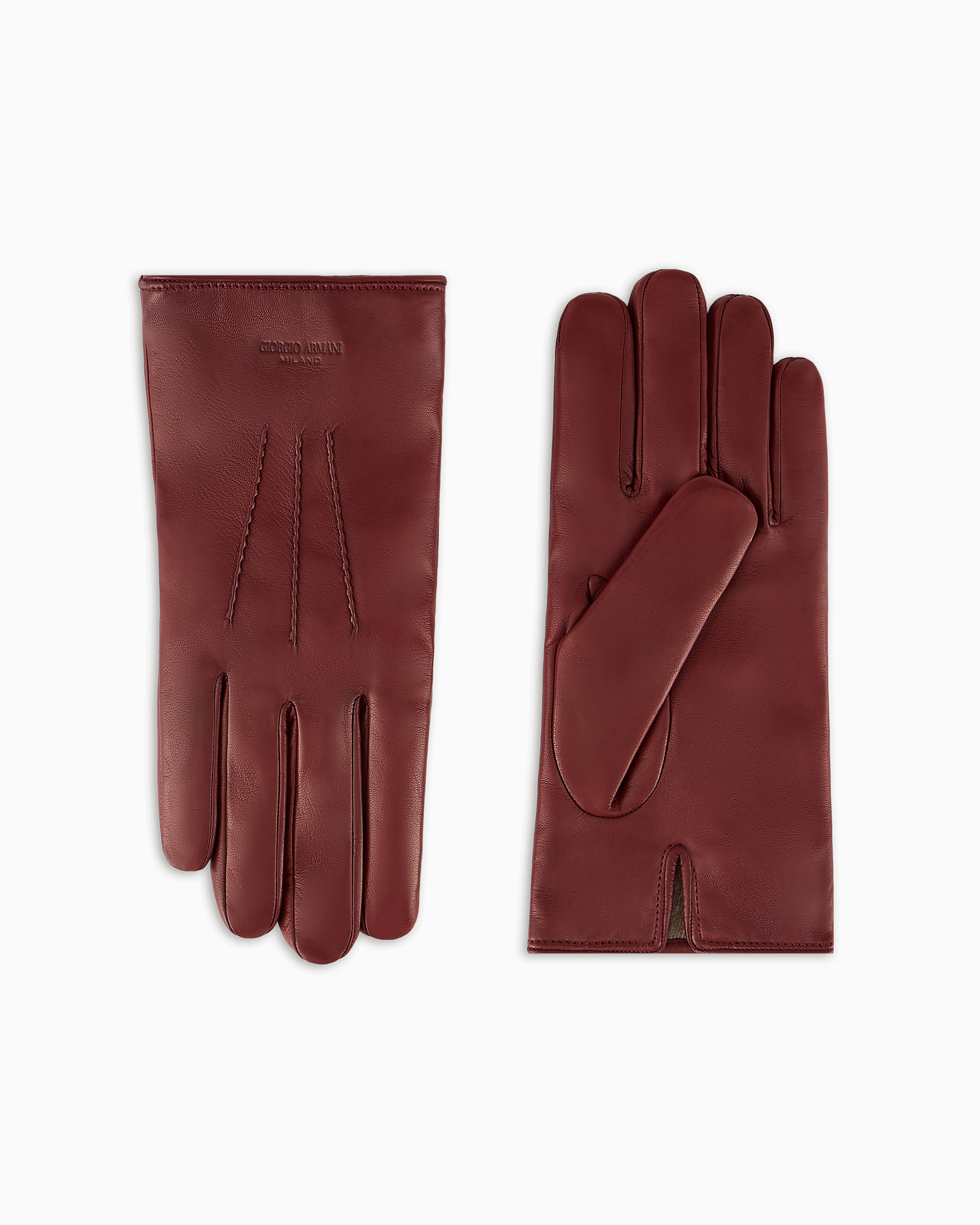 Giorgio Armani Official Store Nappa-leather Gloves In Brown