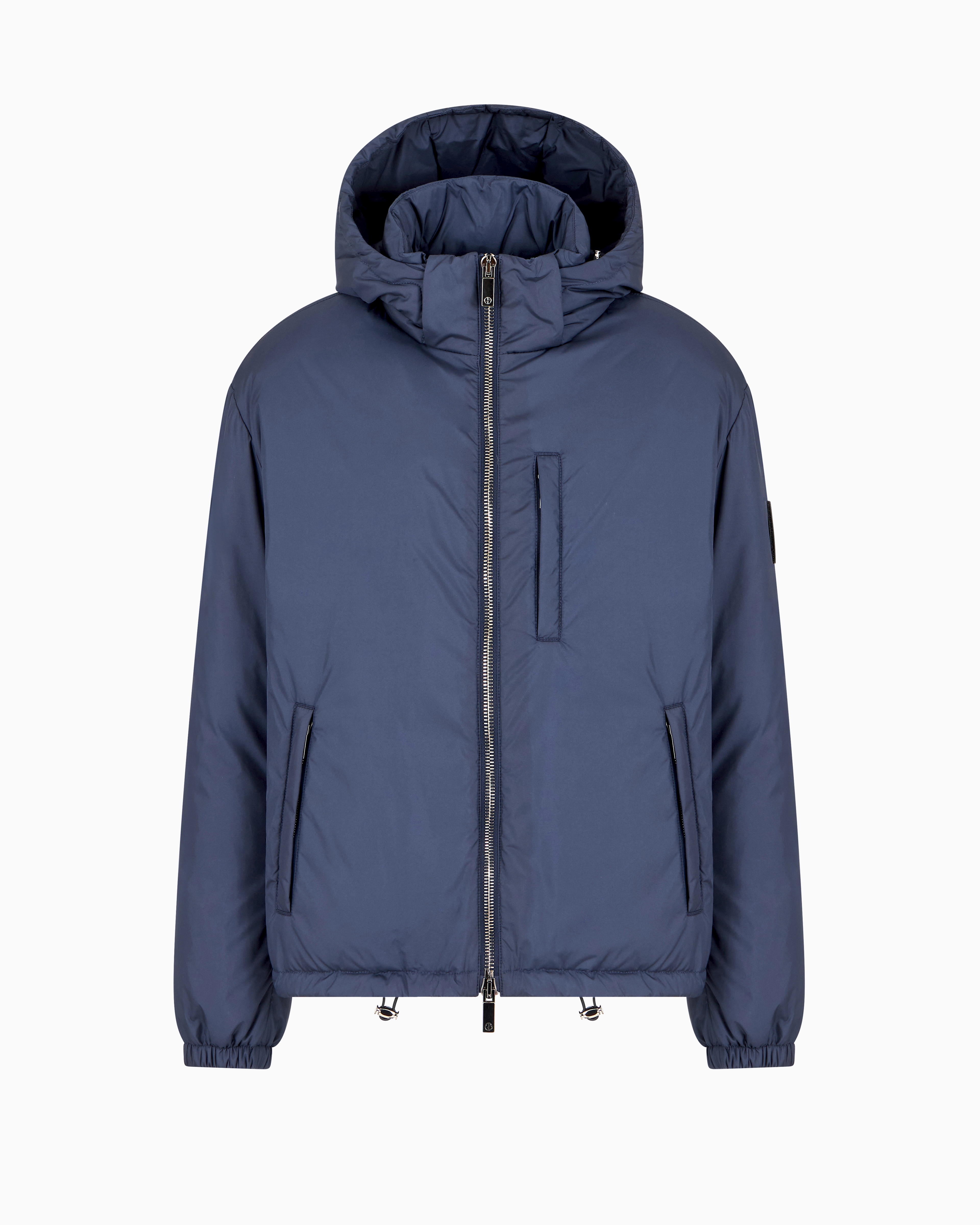 Giorgio Armani Official Store Hooded Blouson With Goose-down Padding Armani Sustainability Values In Navy Blue