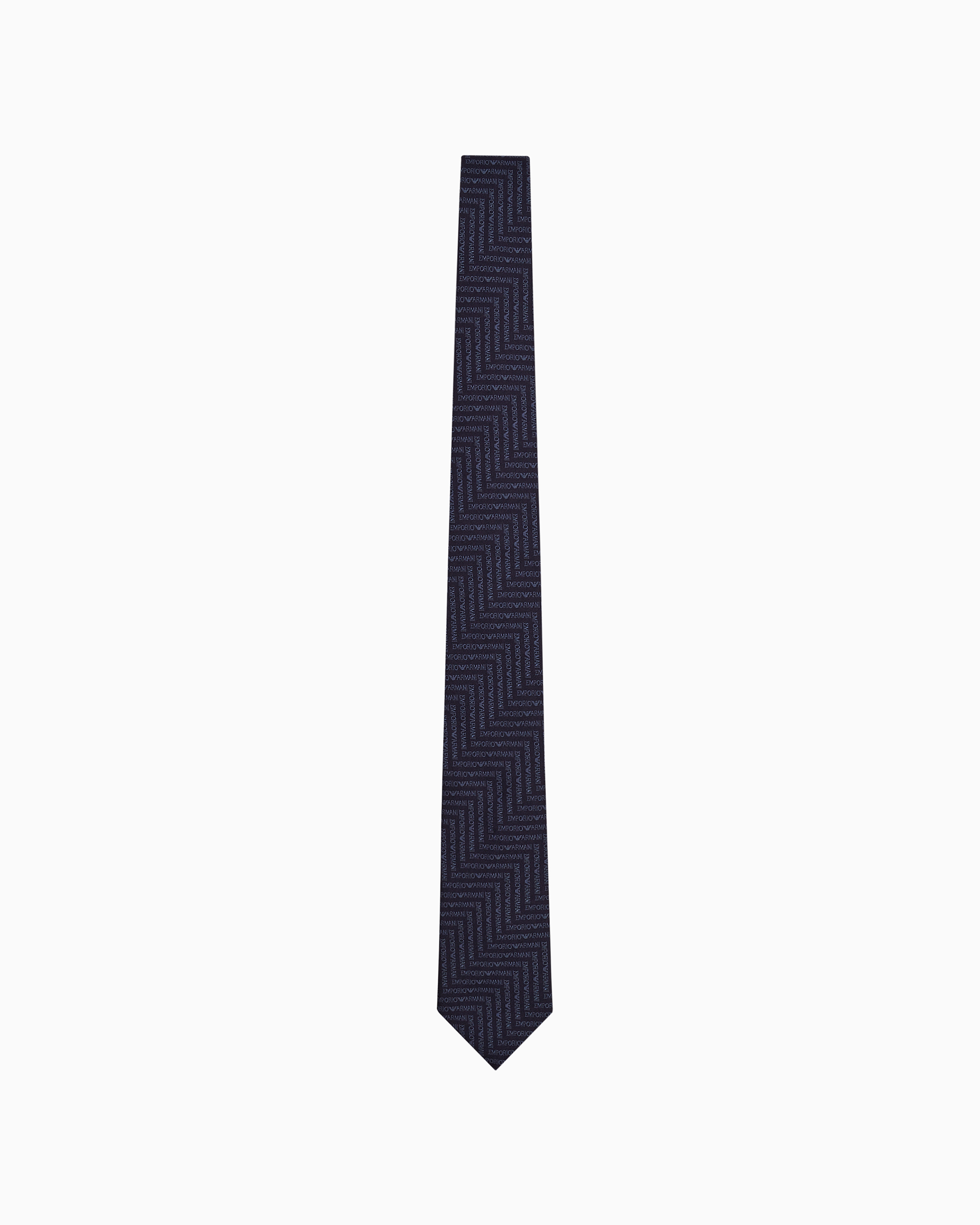 Emporio Armani Official Store Pure Silk Tie With Chevron-motif Jacquard Lettering In Blue