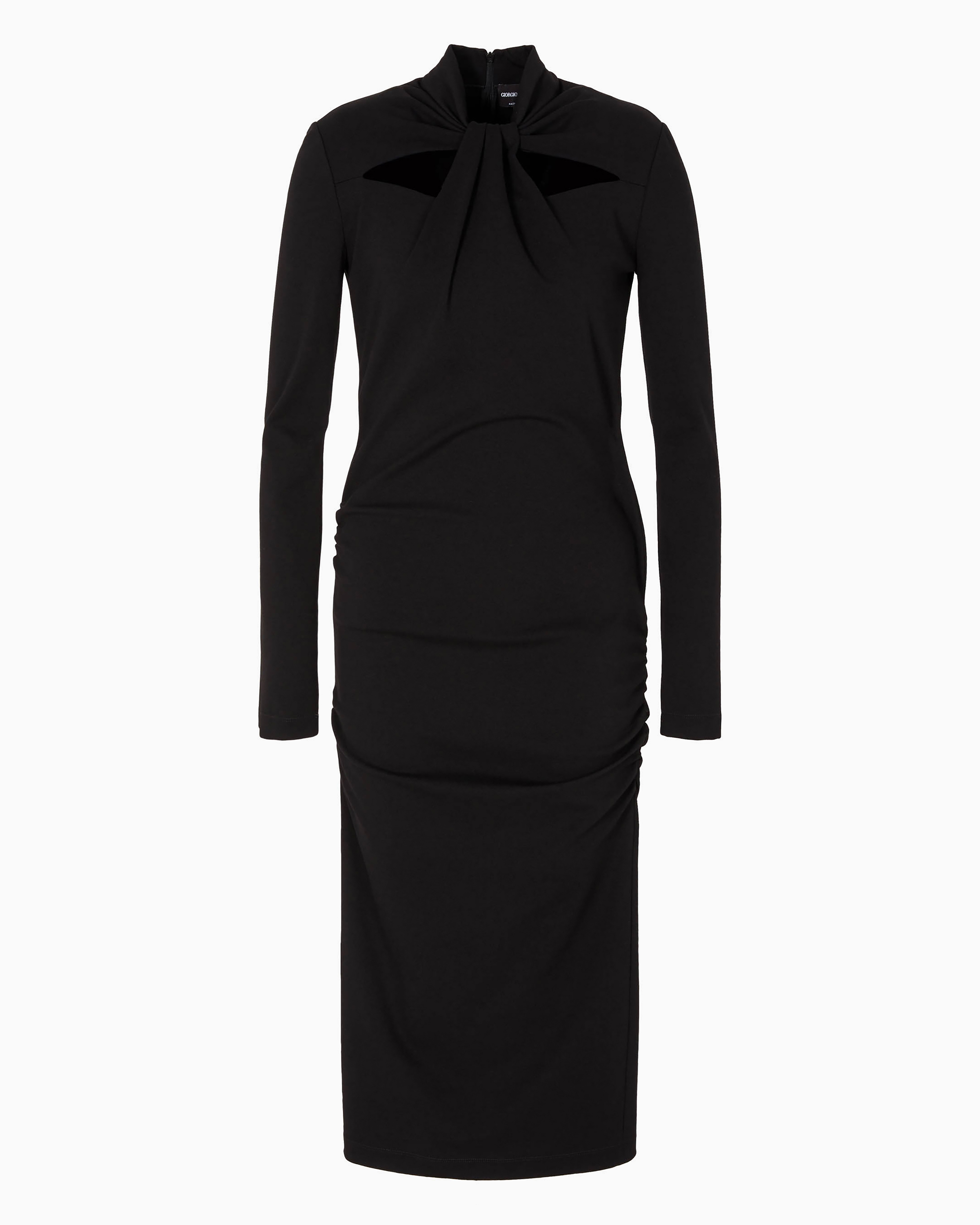 Giorgio Armani Official Store Armani Sustainability Values Viscose-blend Milano-stitch Midi Dress In Black