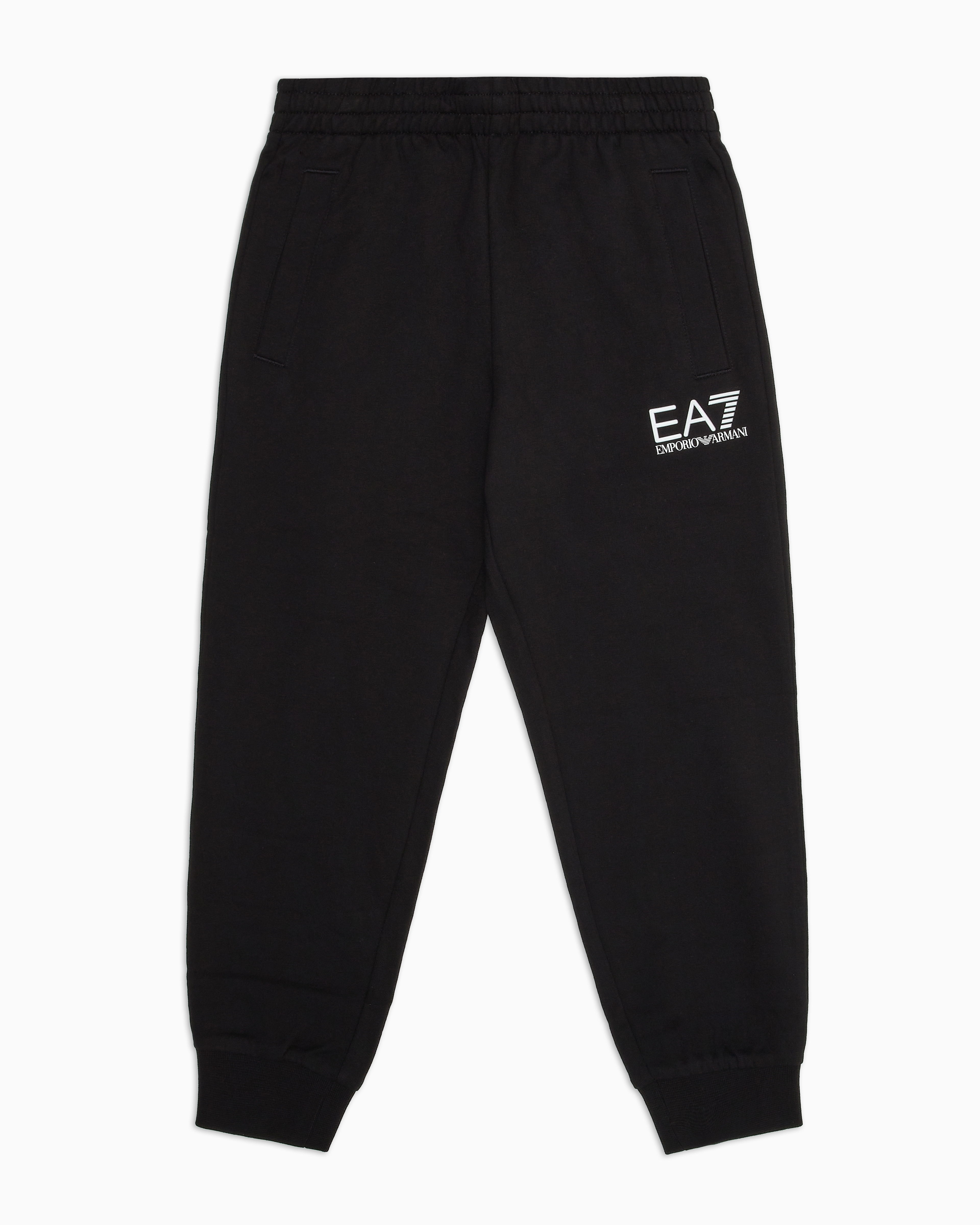 Ea7 Emporio Armani Boys Black Cotton Monogram Joggers In Black