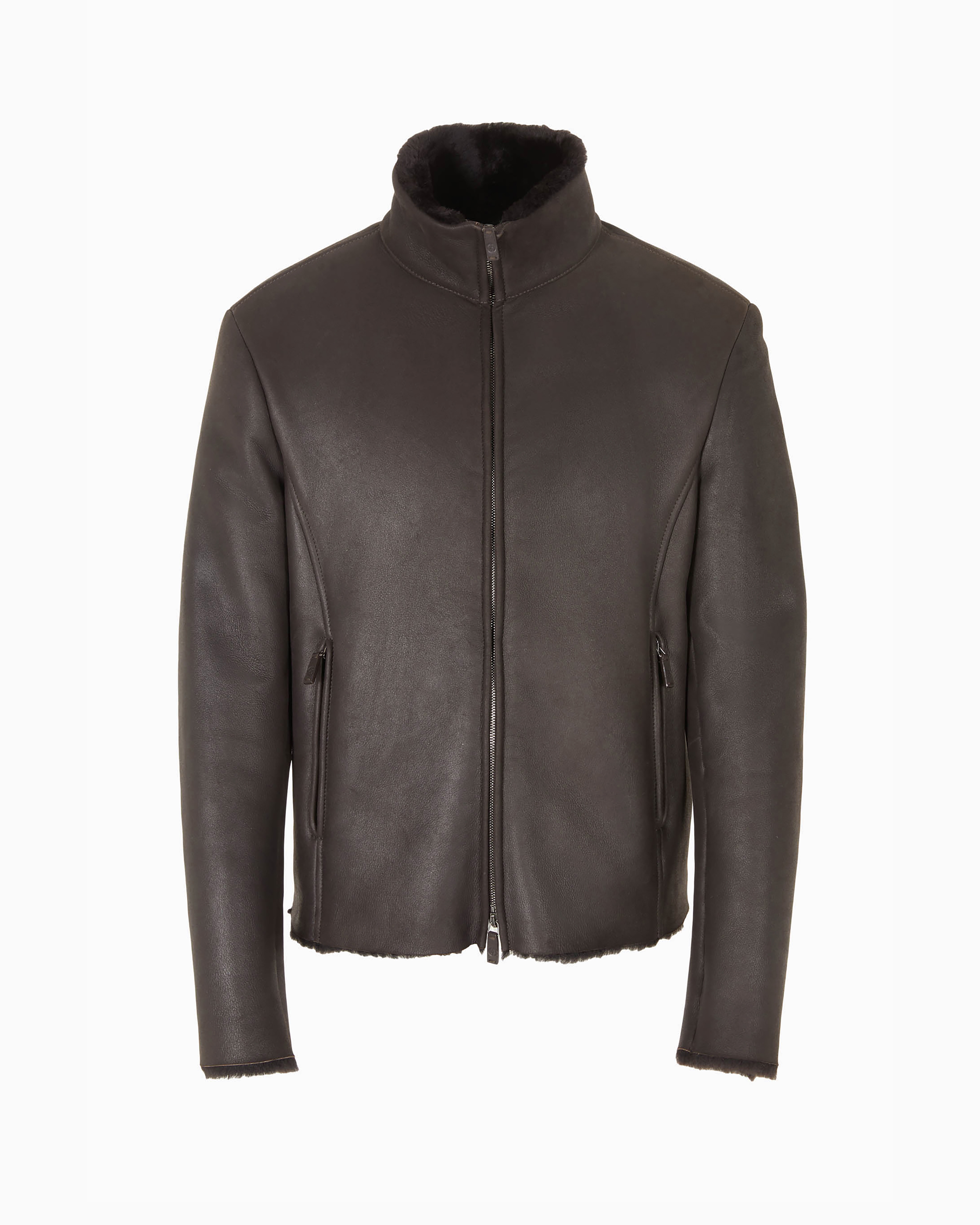 Giorgio Armani Official Store Zipped Sheepskin Blouson In Brown