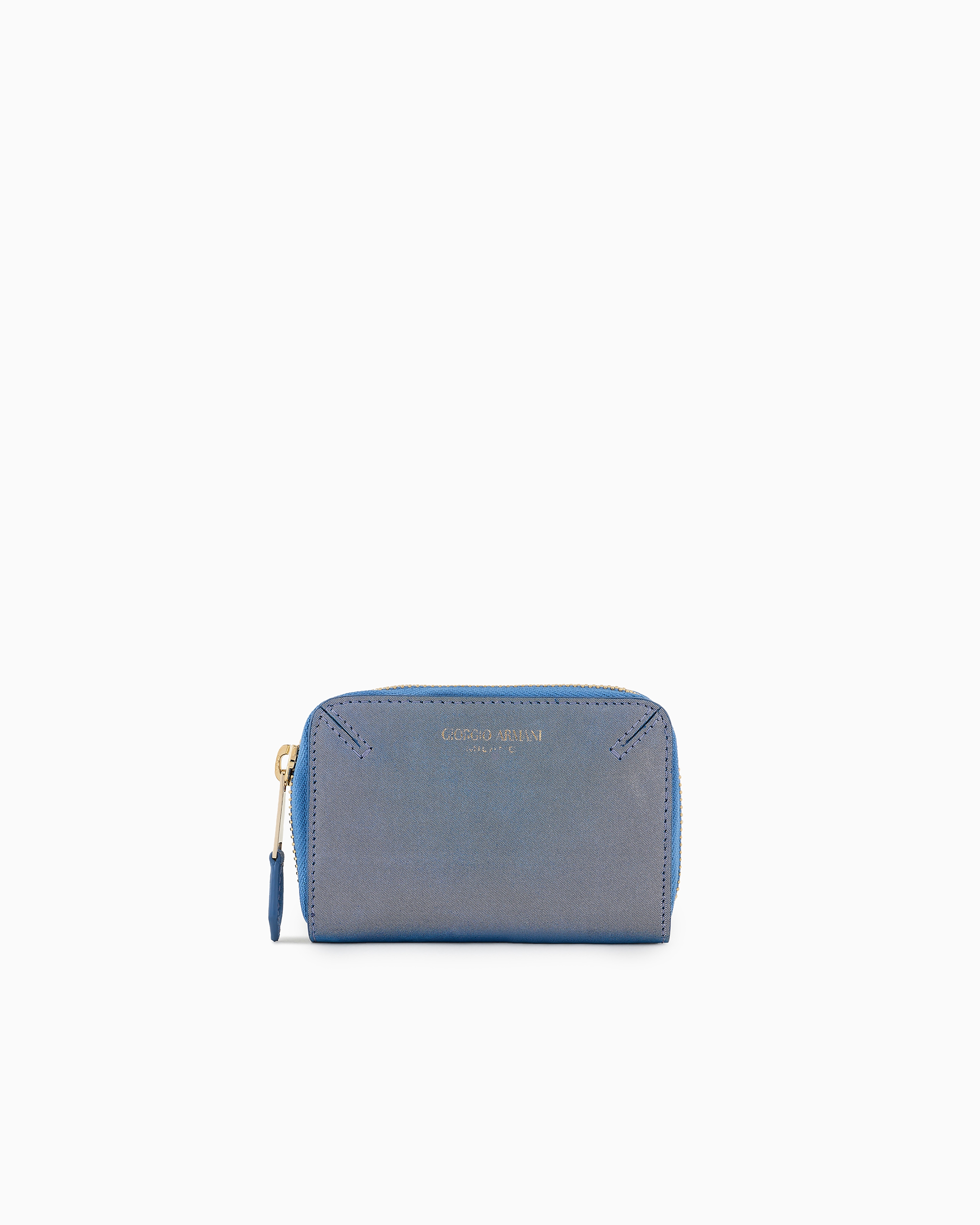 Giorgio Armani Official Store La Prima Wraparound Zip Card Holder In Glossy Nubuck In Electric Blue