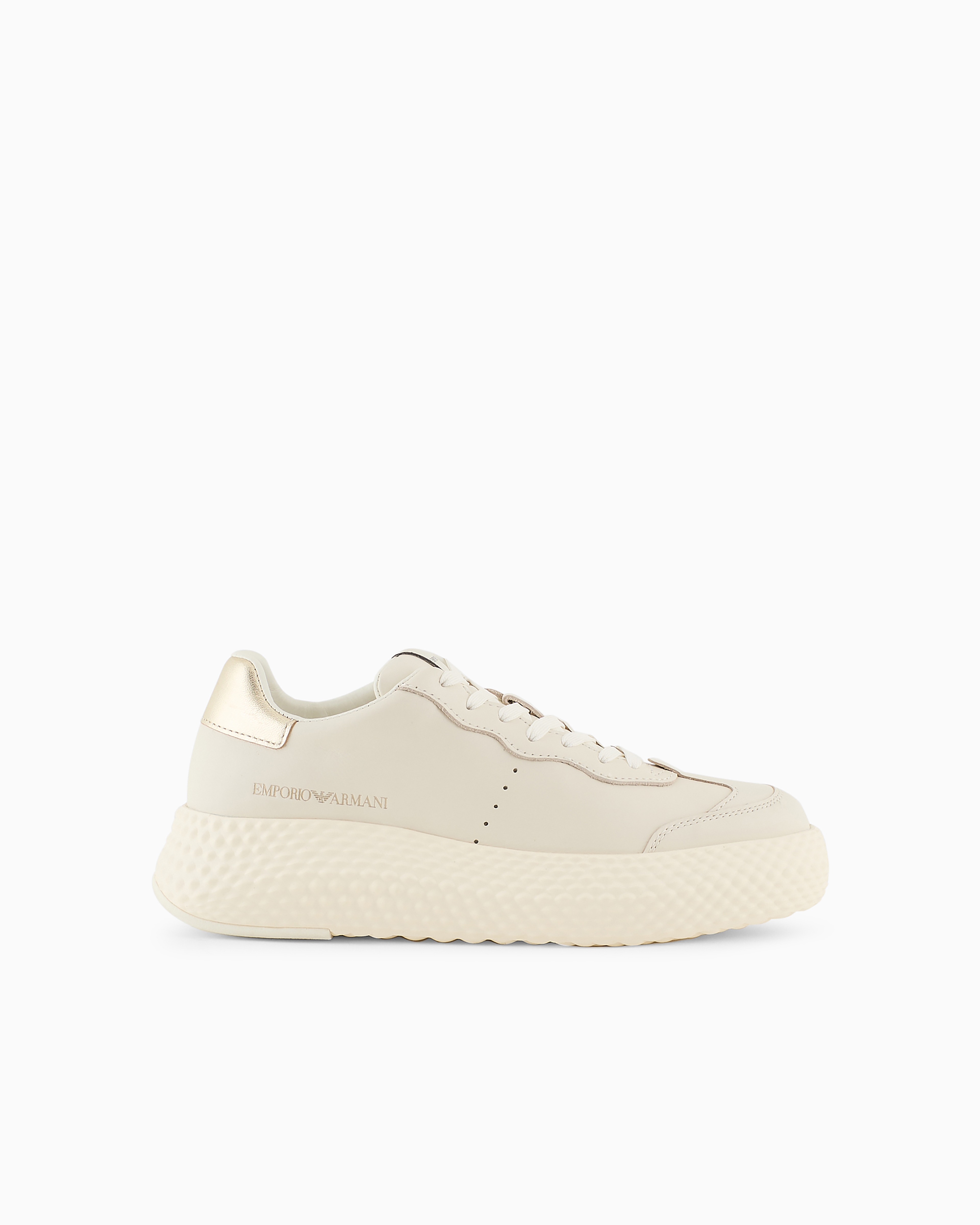 Emporio Armani Chunky Leather Sneakers With Gold Back In Pattern