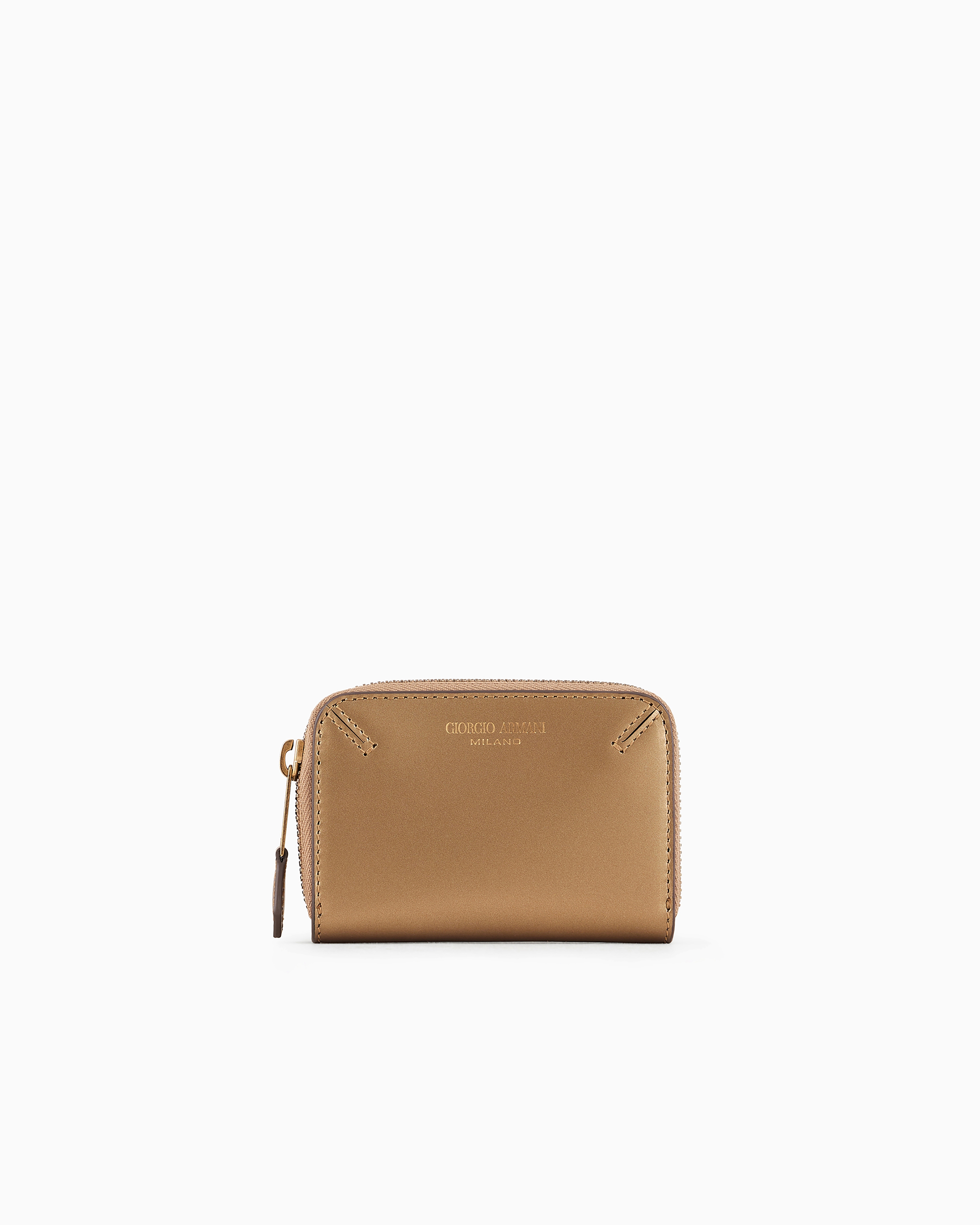 Giorgio Armani La Prima Lamé-leather Card Holder With Wraparound Zip In Gold