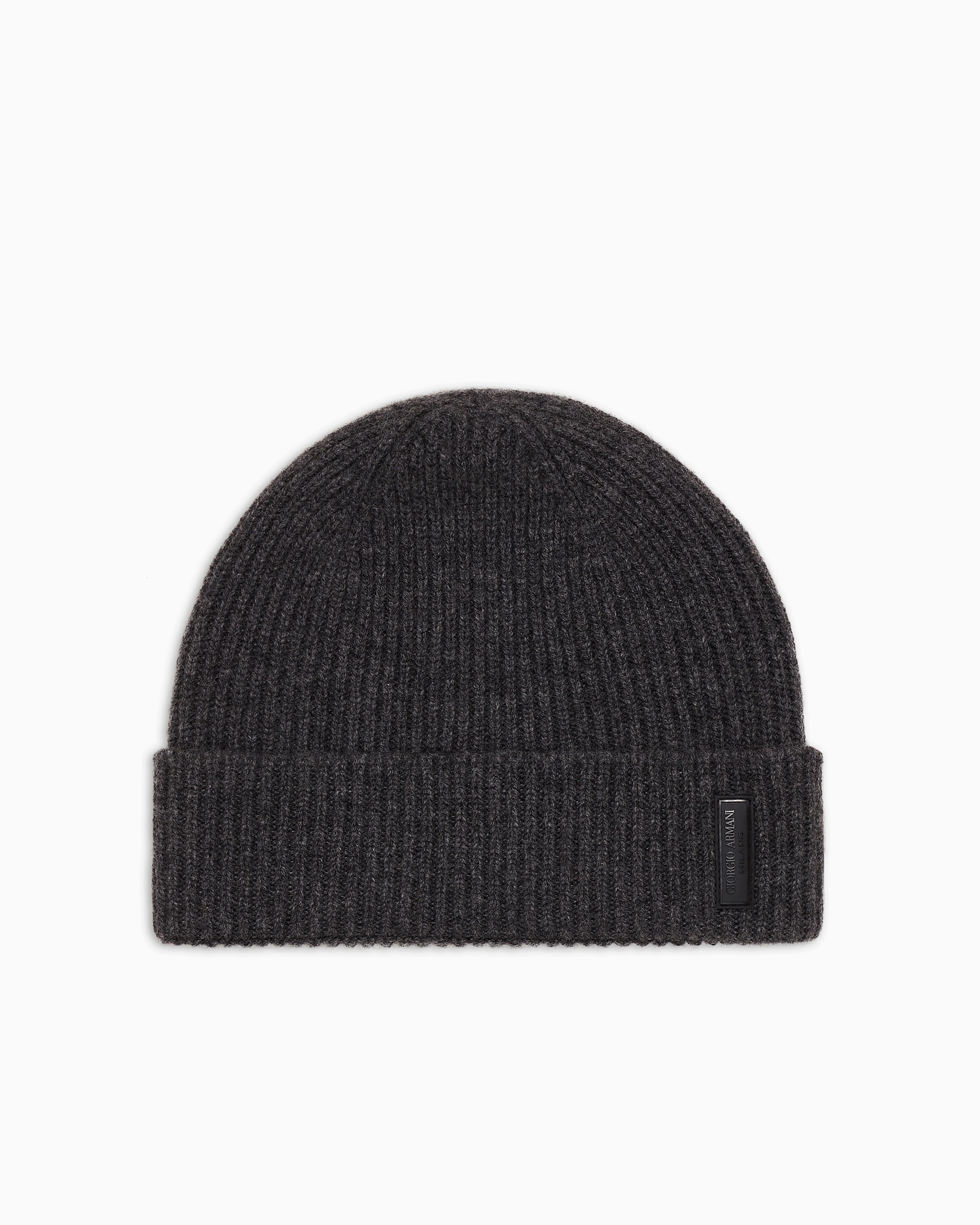 Giorgio Armani Official Store Cashmere Beanie With Turned-back Brim In Dark Gray