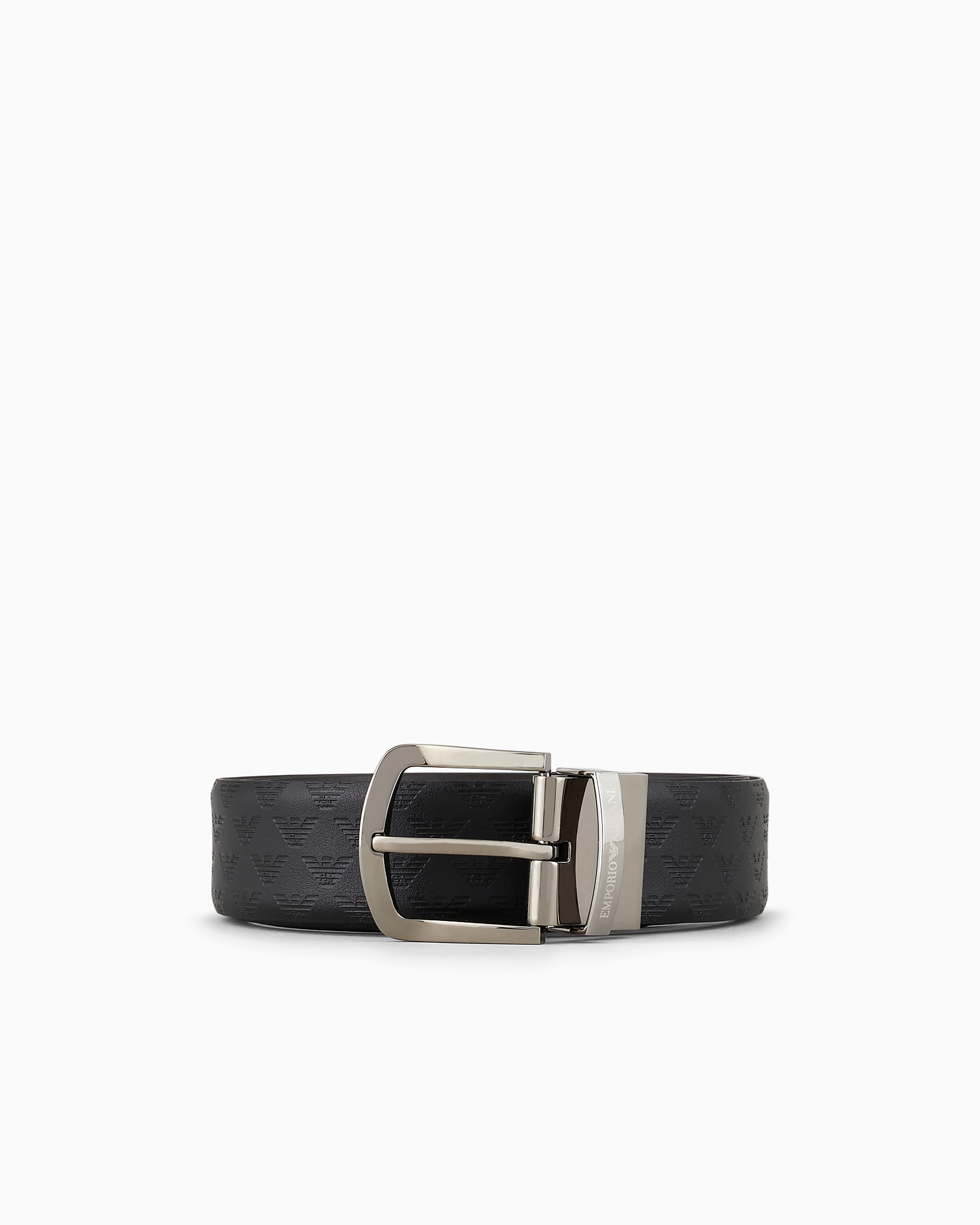 Emporio Armani Smooth Leather Belt With All-over Print In Brown