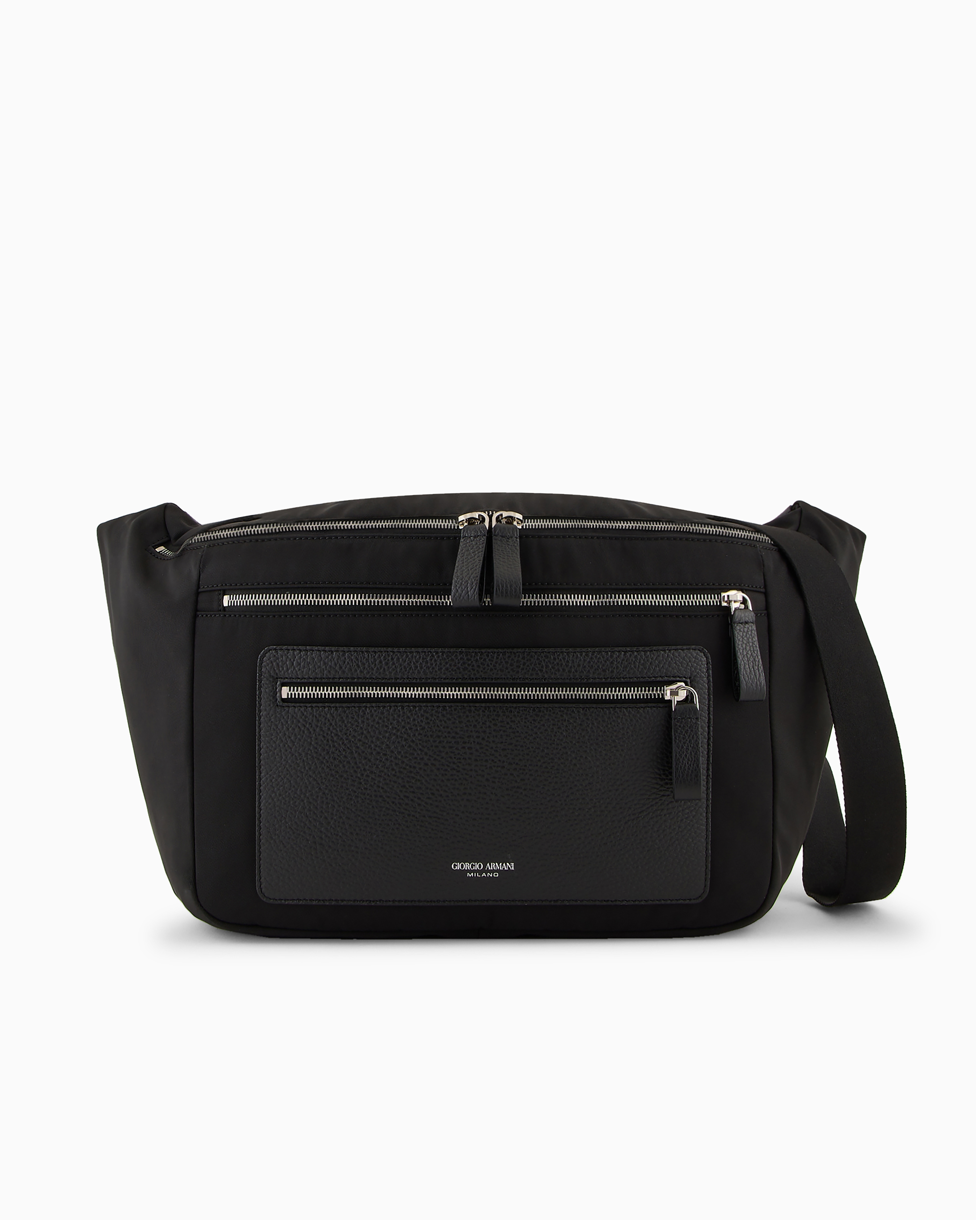 Giorgio Armani Official Store Asv Nylon And Pebbled Leather Large Crossbody Bag In Black