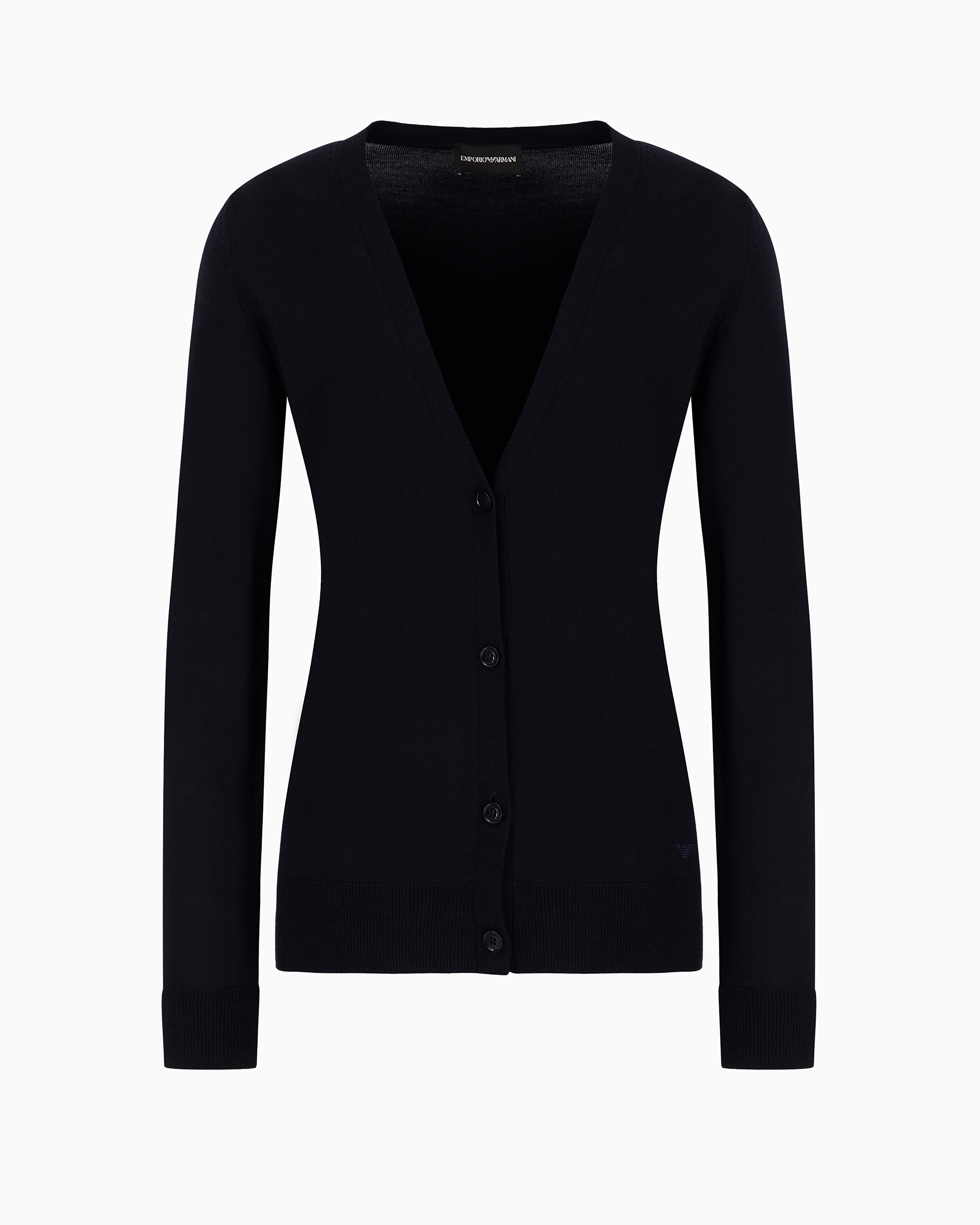 Emporio Armani Official Store Plain Knit Pure Virgin Wool Cardigan In Navy Blue