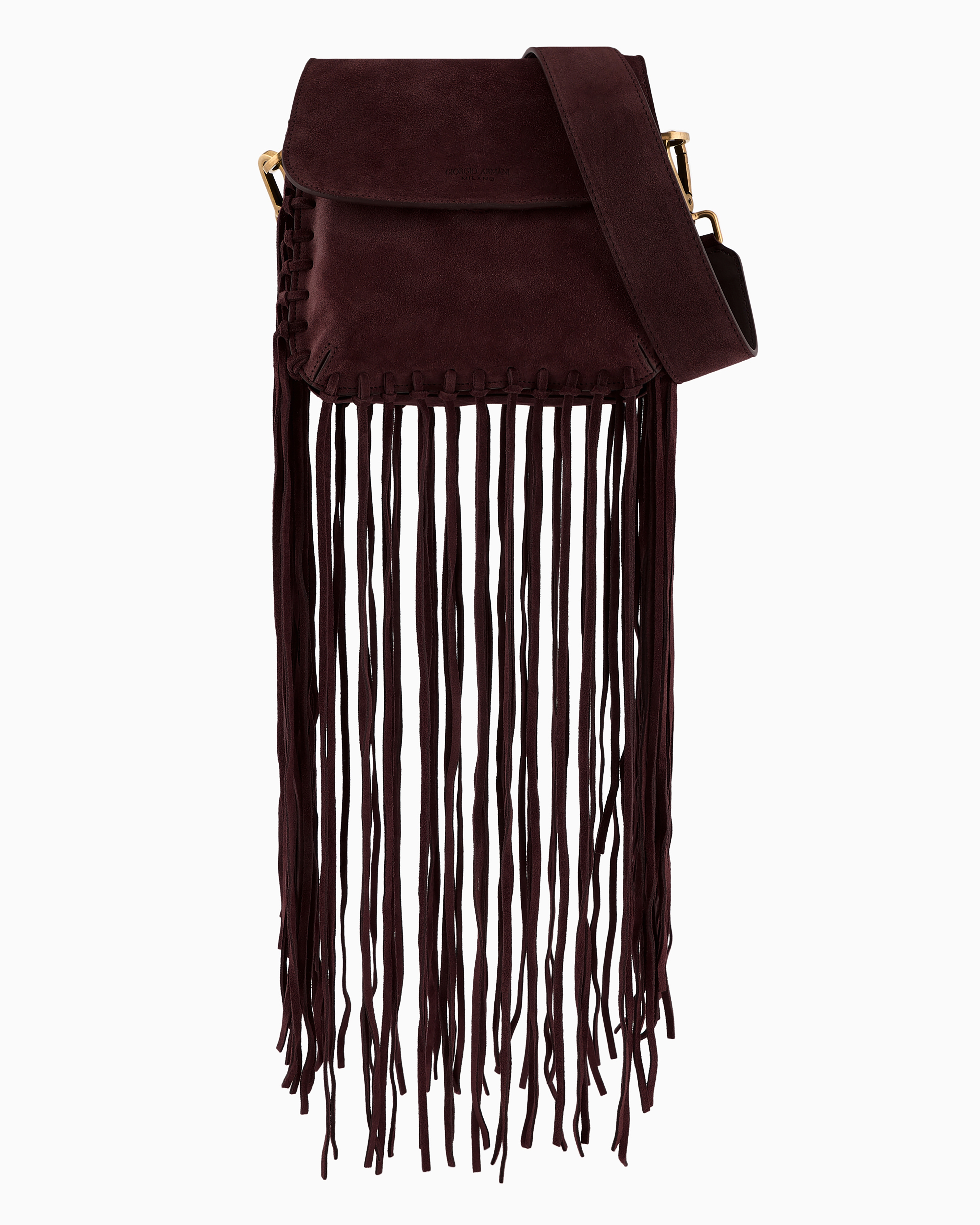 Giorgio Armani Official Store La Prima Fringed Suede Bag In Bordeaux