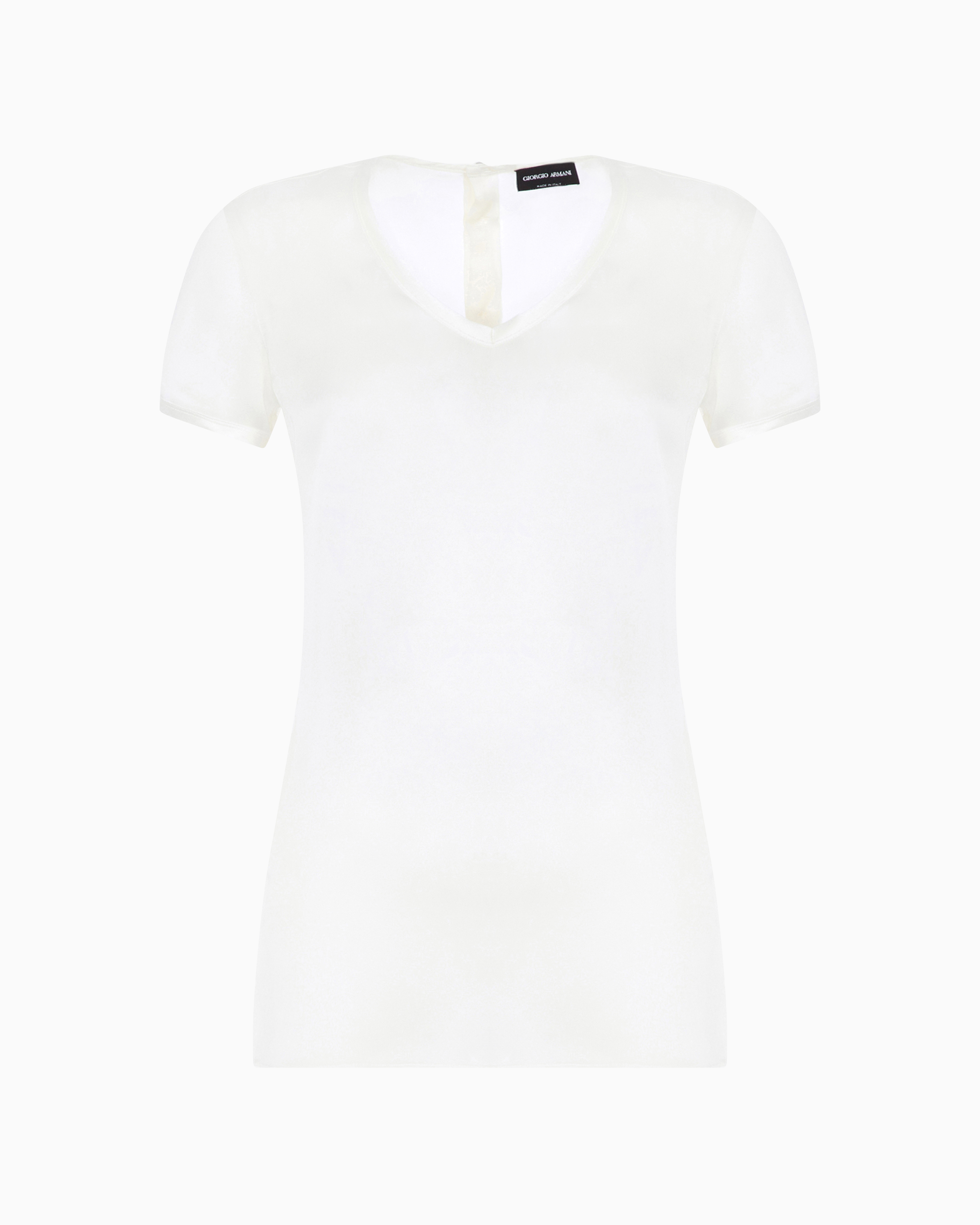 Giorgio Armani Silk Charmeuse Blouse With V Neckline In White