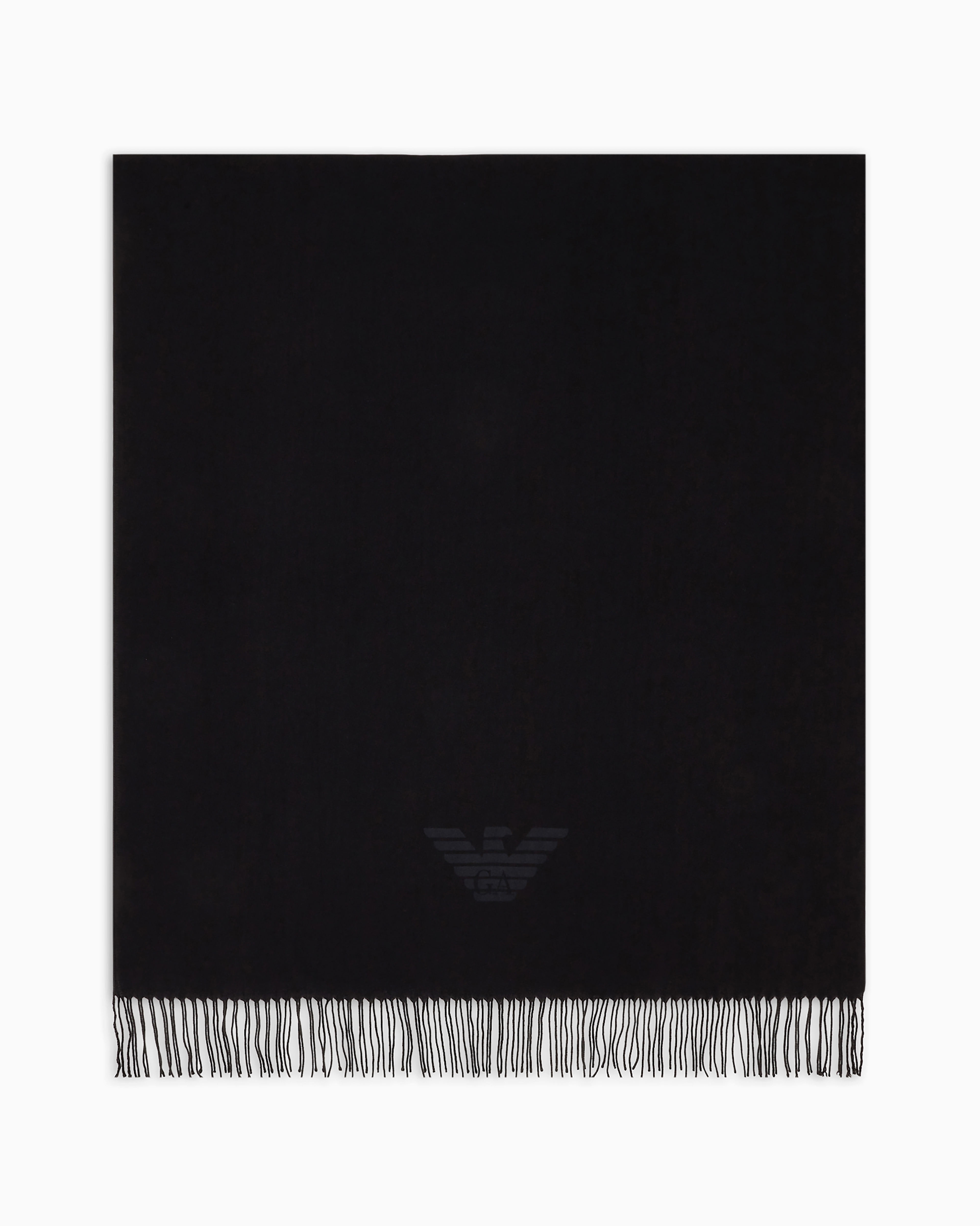 Emporio Armani Fringed Scarf With Eagle Print In Black