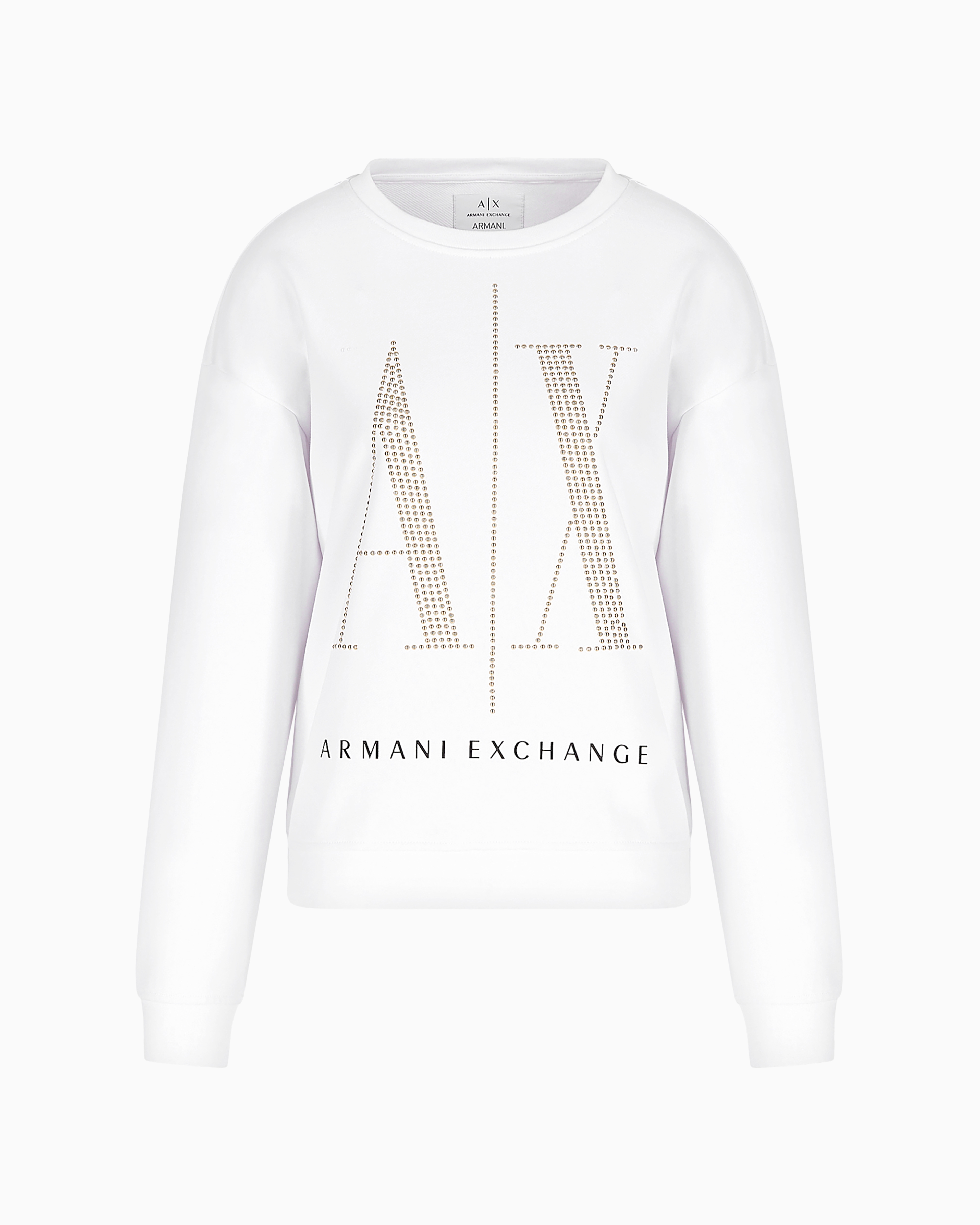 ARMANI EXCHANGE ICON PROJECT FRENCH TERRY SWEATSHIRT WITH RHINESTONE LOGO 