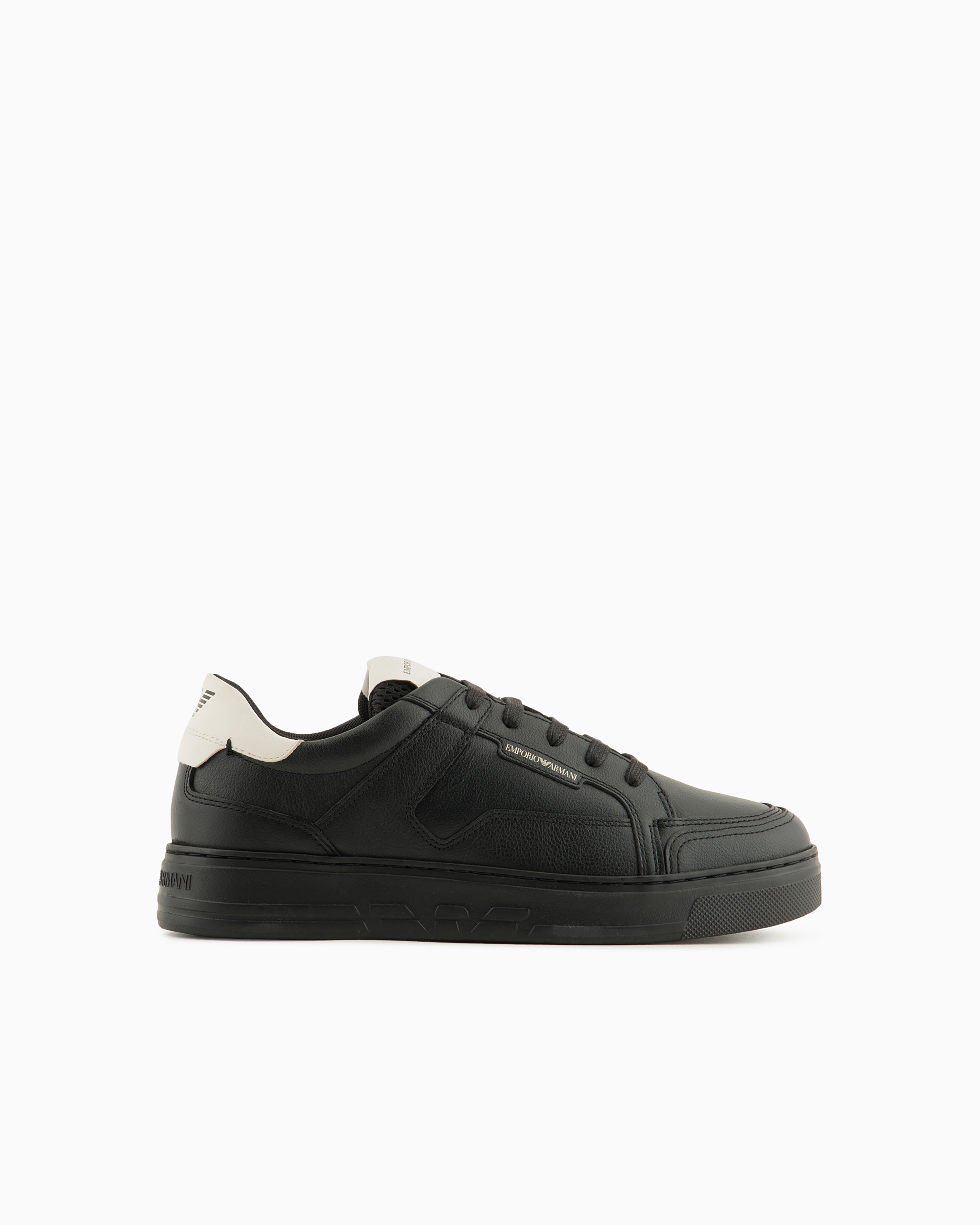 Emporio Armani Hammered-leather Sneakers In Black