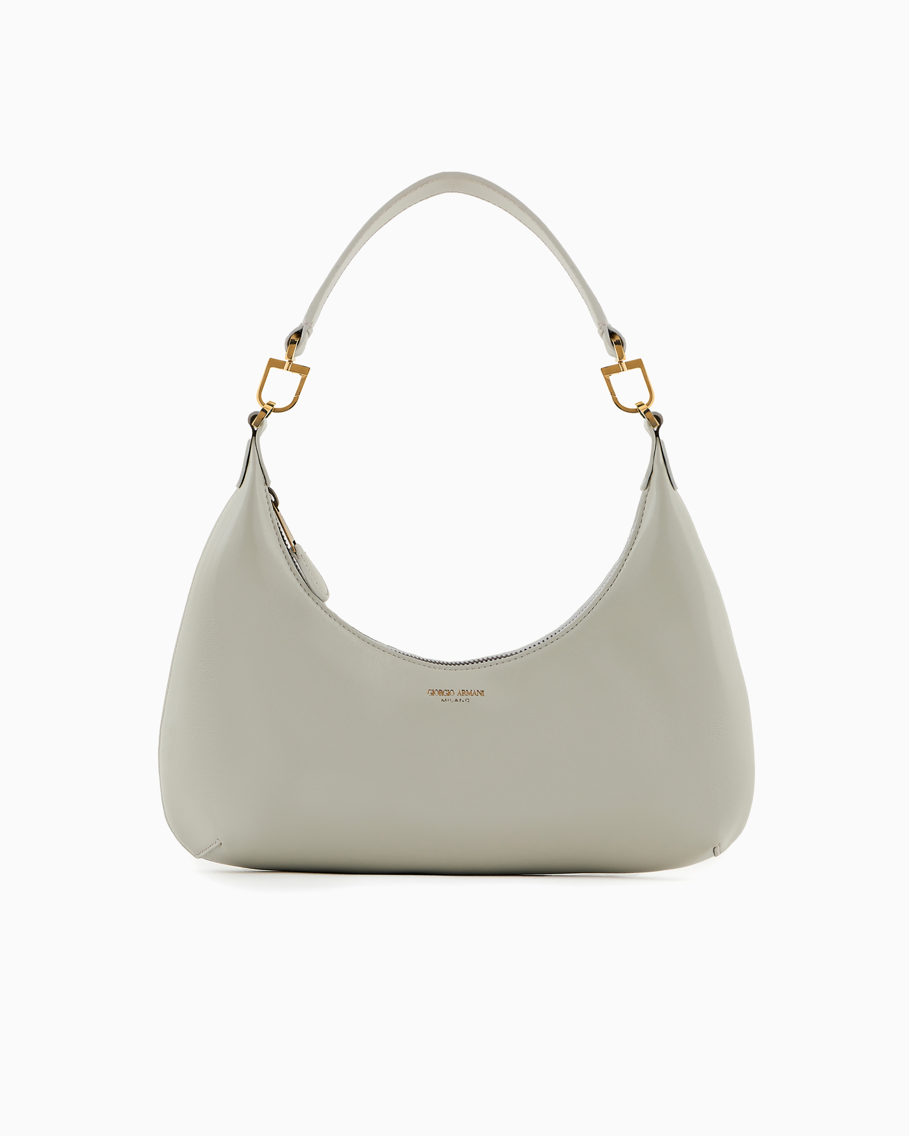 Giorgio Armani Official Store La Prima Mini Hobo Bag In Patent Nappa Leather In Light Gray